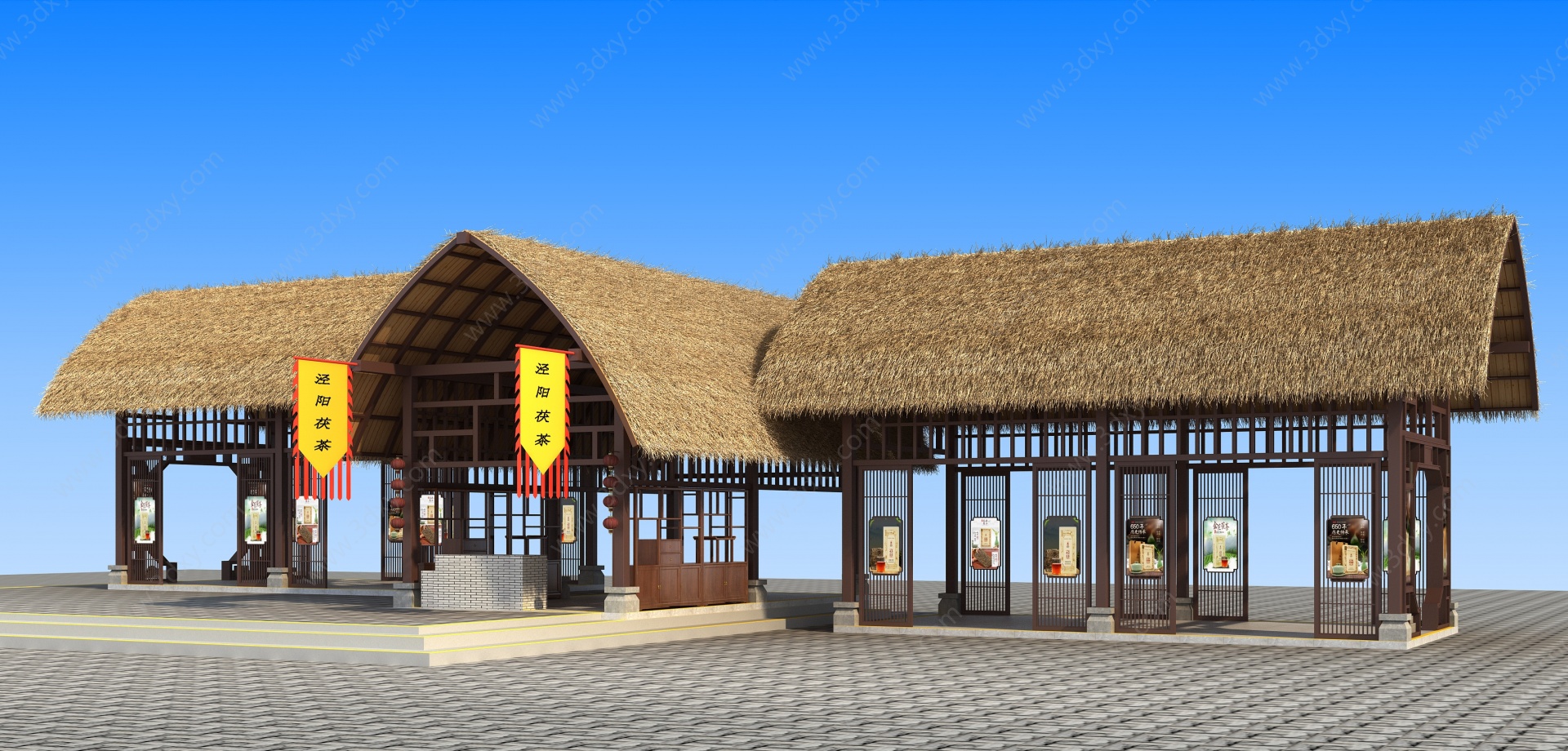 新中式茅草棚子3D模型