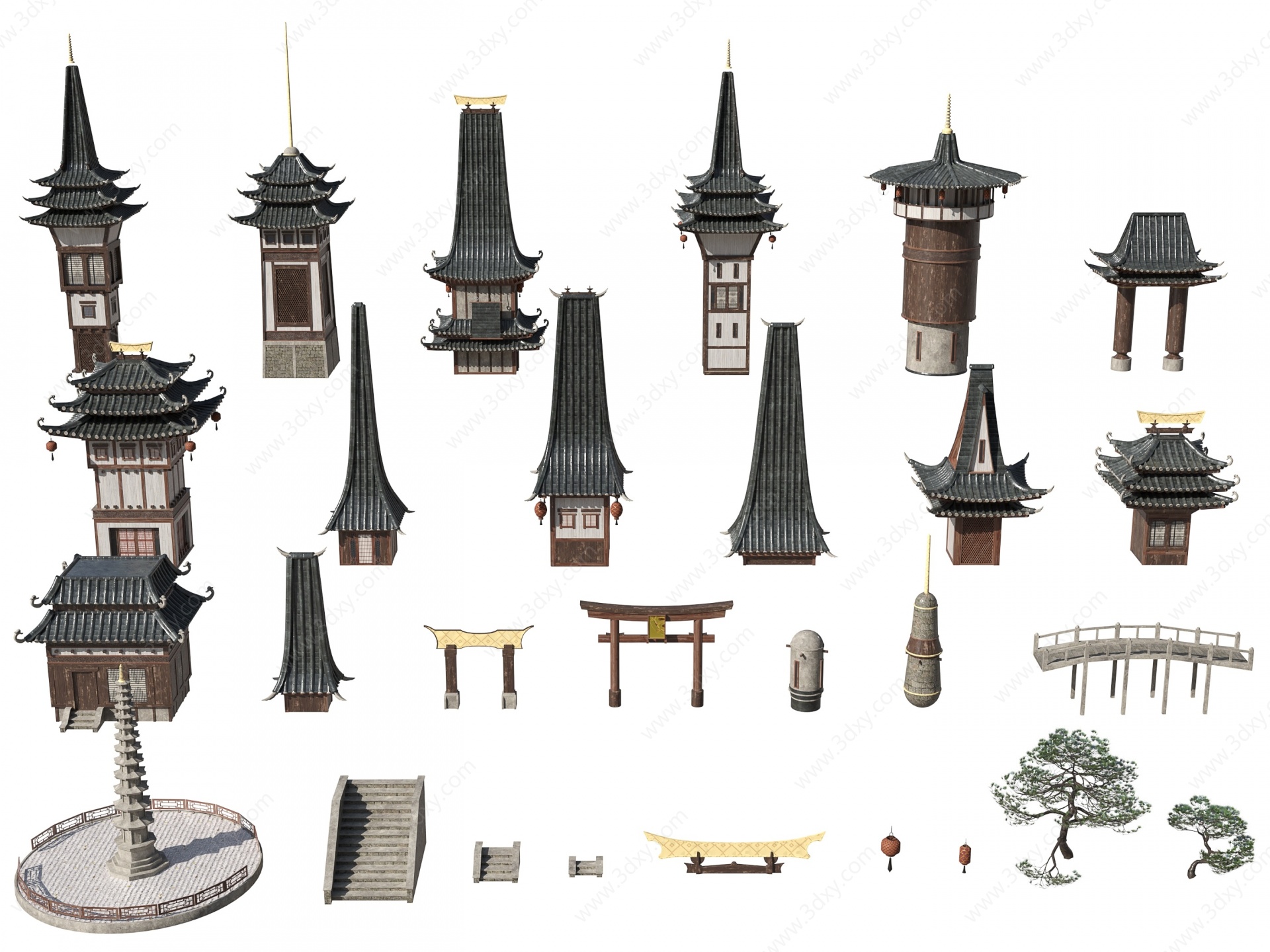 中式古建神庙建筑楼房3D模型