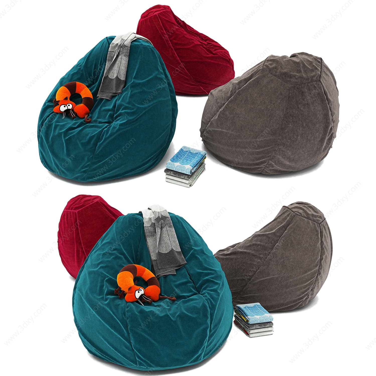 现代红绿棕色懒人沙发3D模型