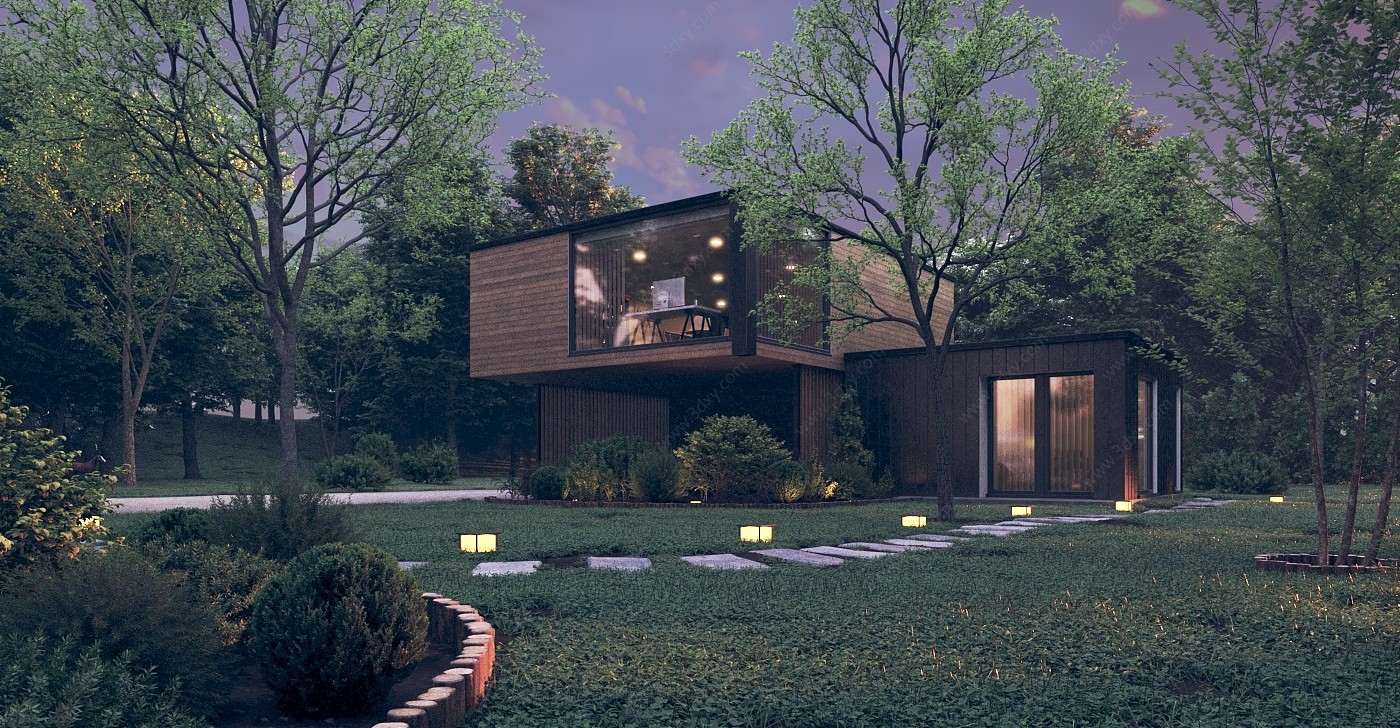 现代别墅景观3D模型