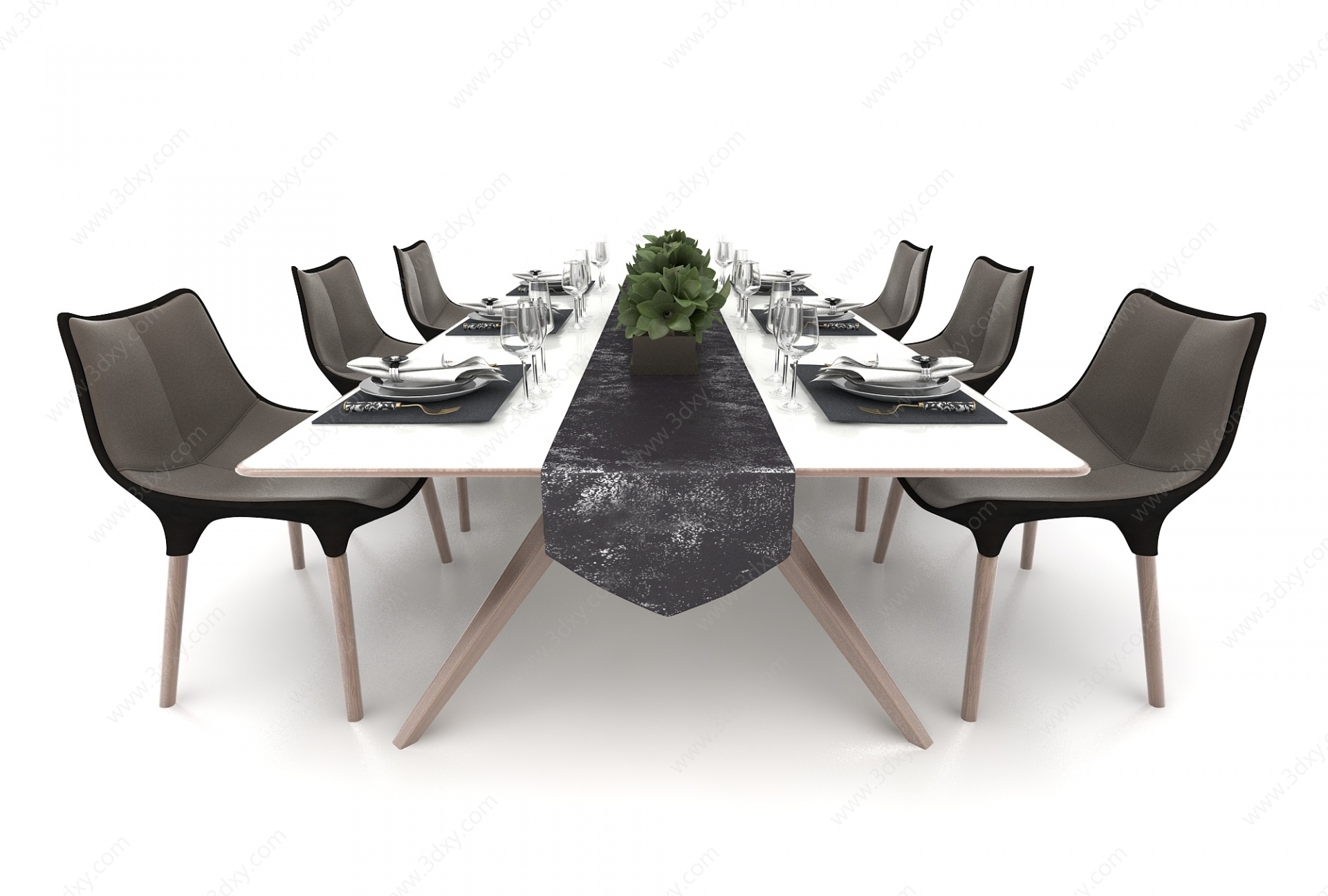 六人餐桌3D模型