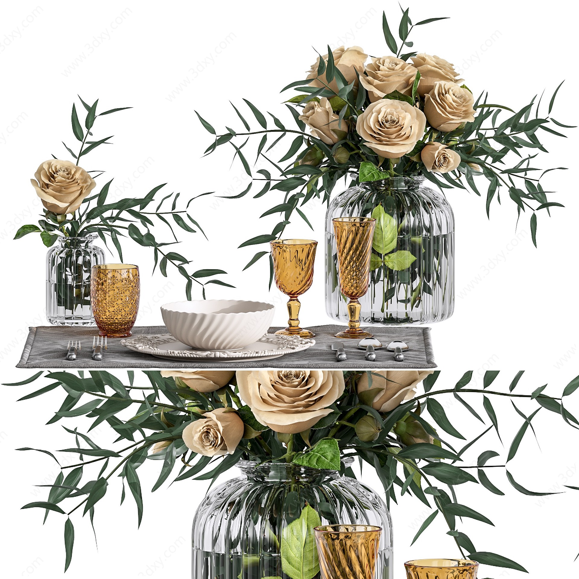 桌面餐具玻璃花瓶花卉摆件3D模型