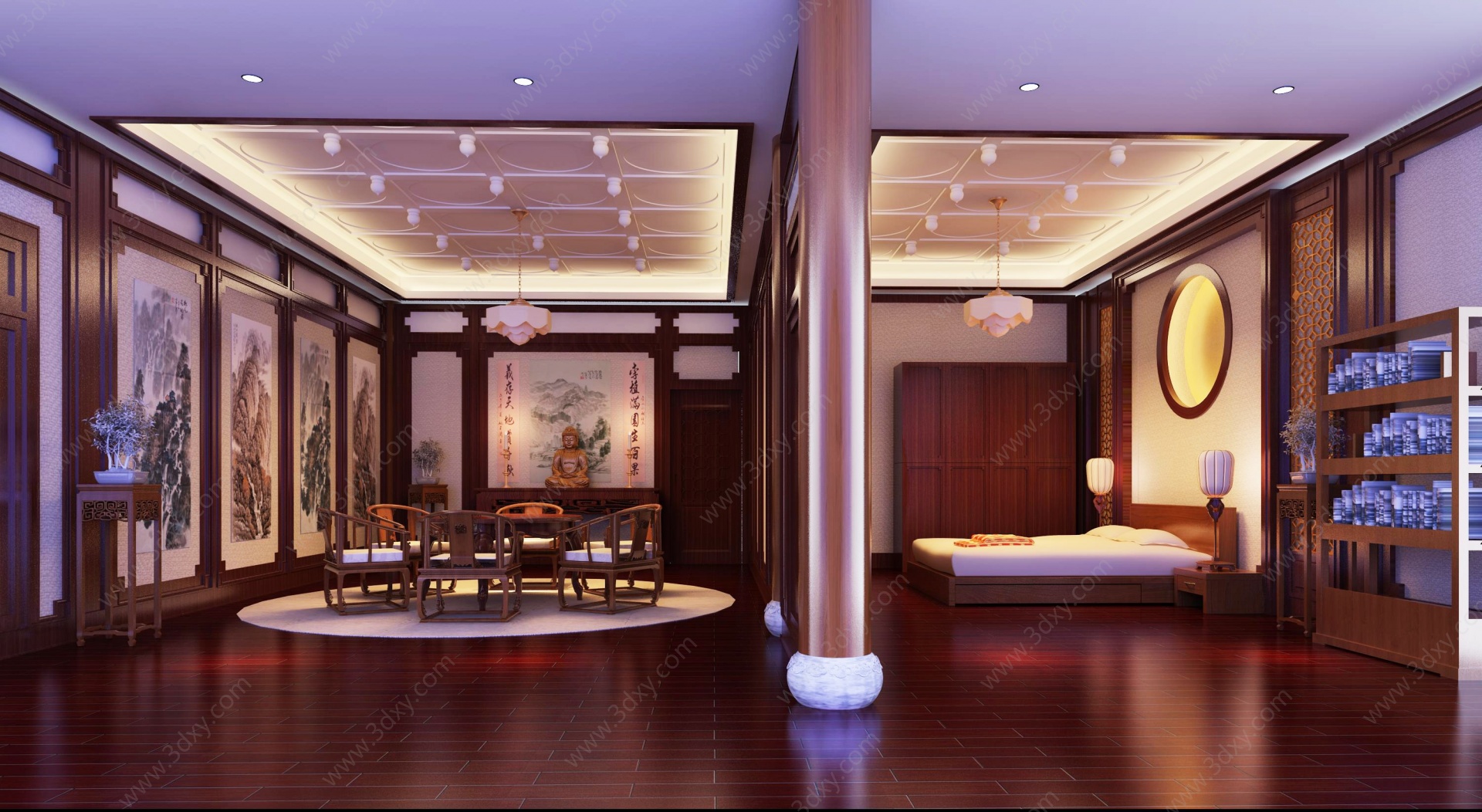 中式酒店套间3D模型