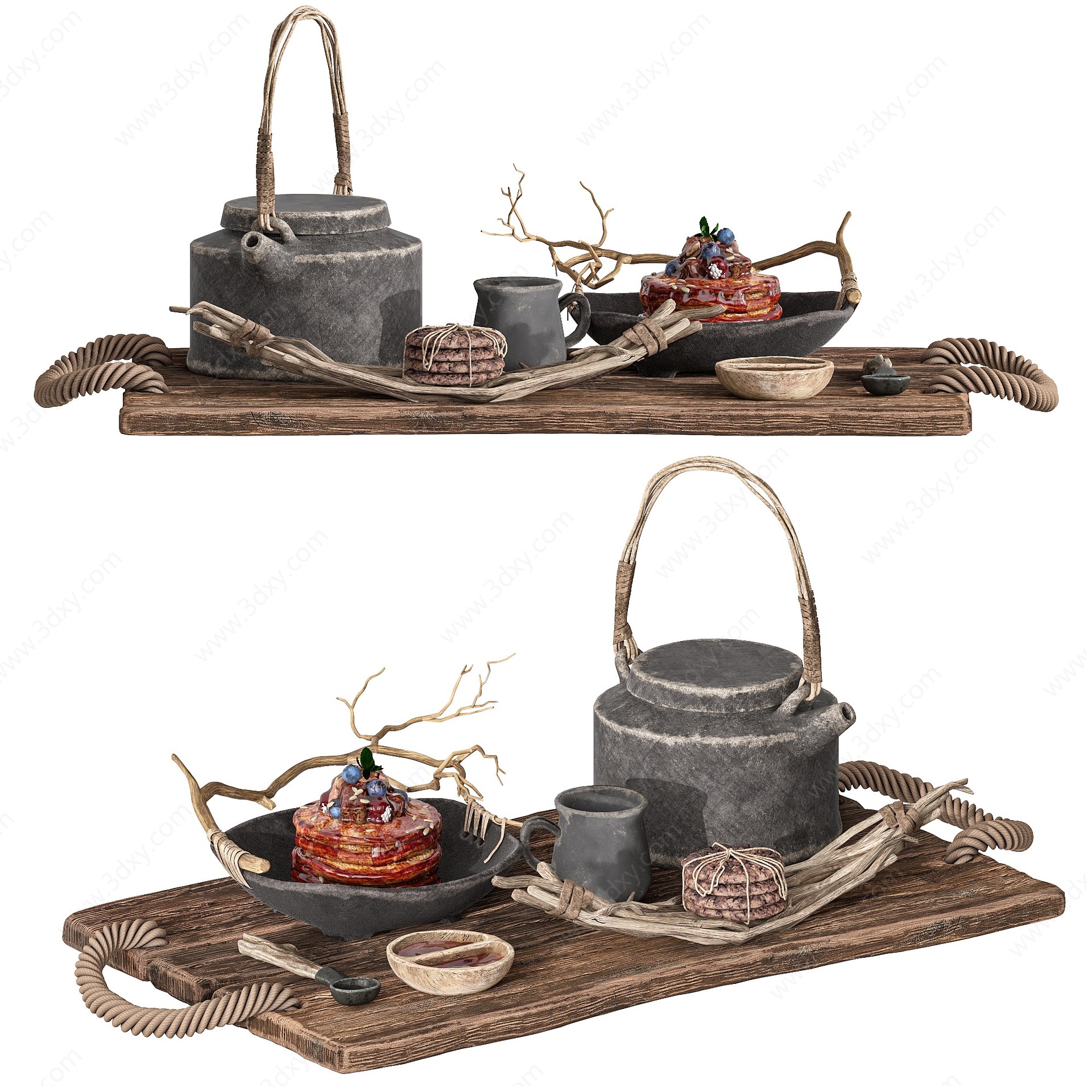 工业复古茶壶茶杯3D模型