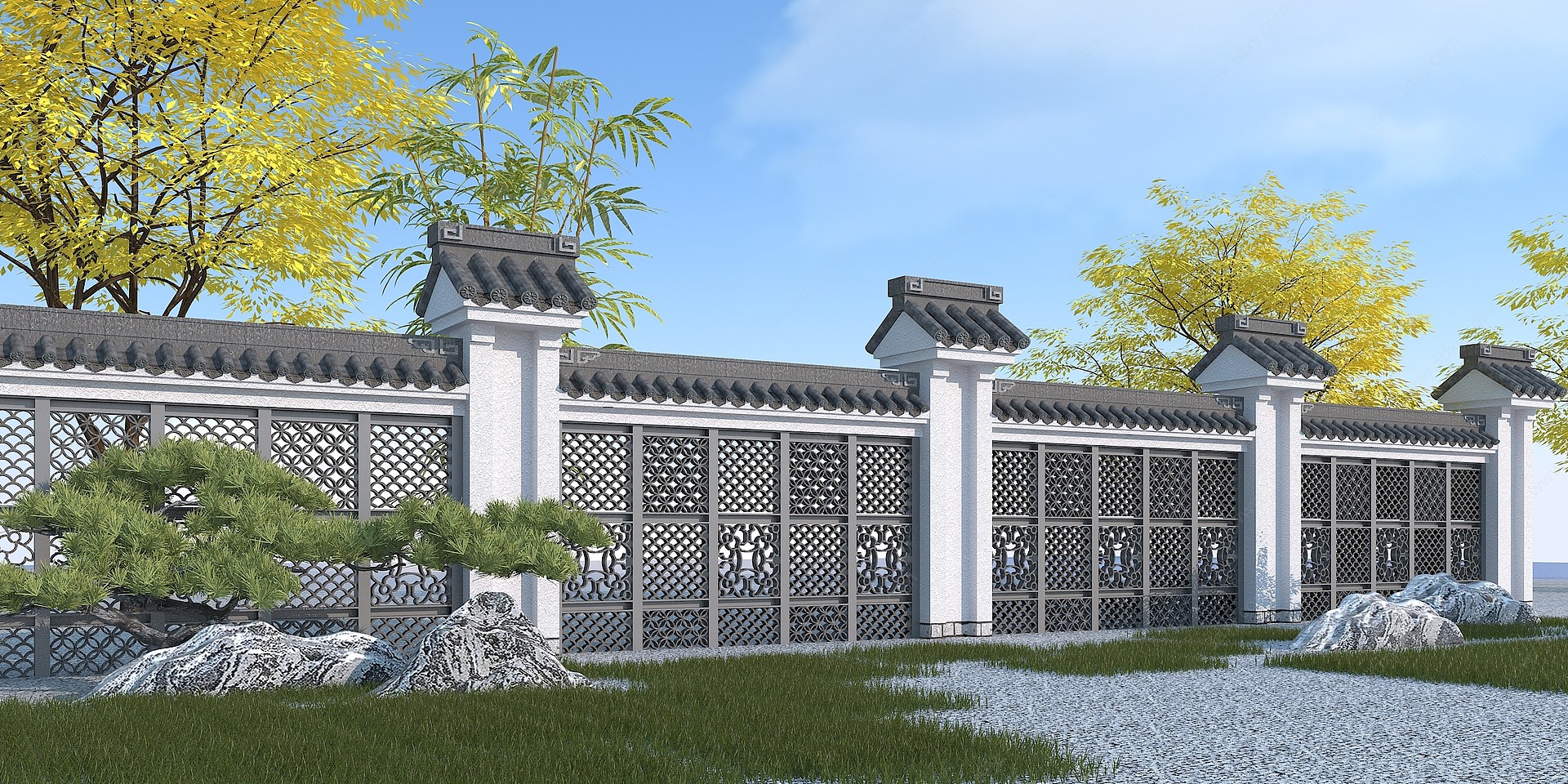 中式围墙景观墙3D模型