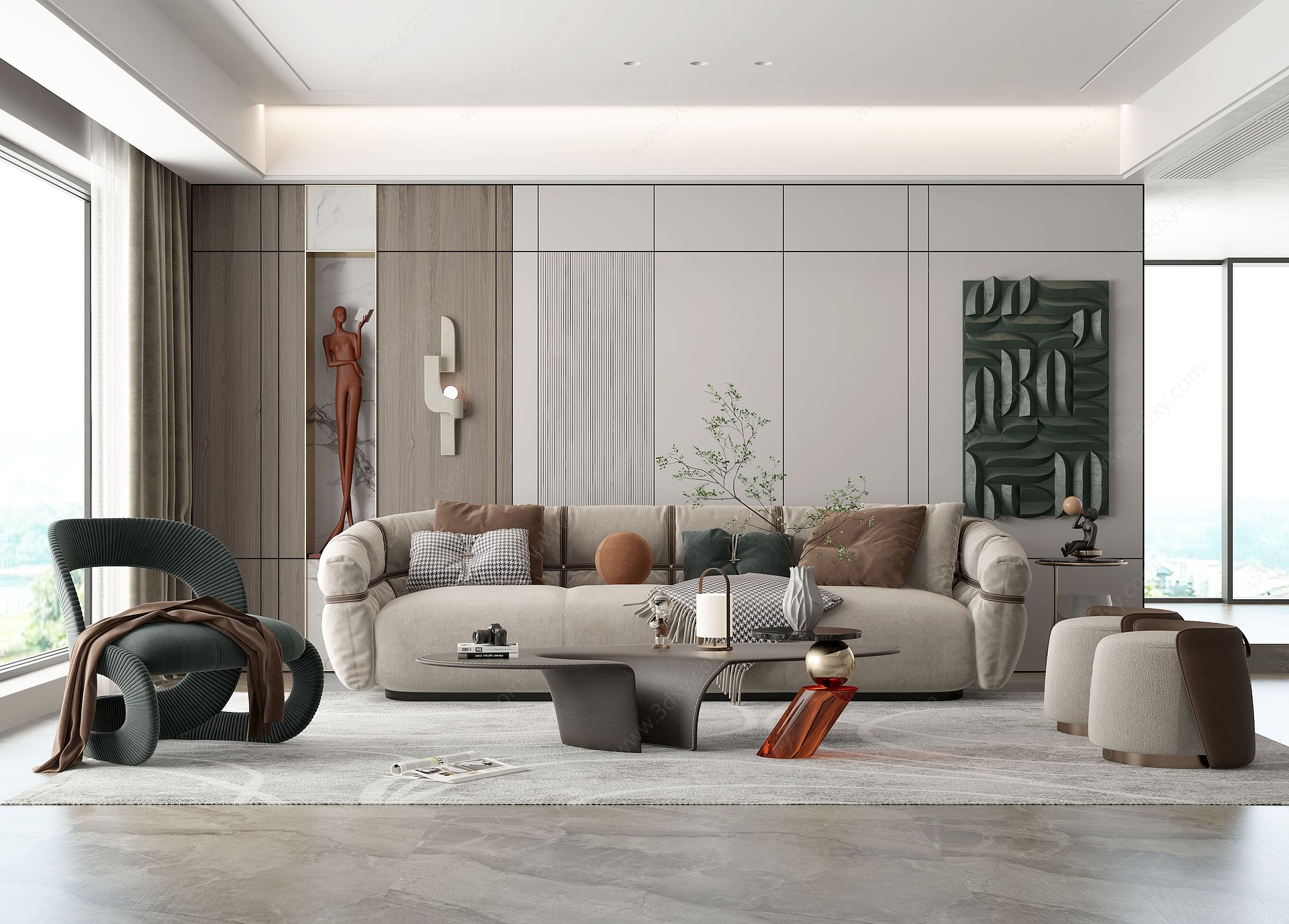 现代风格客厅沙发茶几3D模型