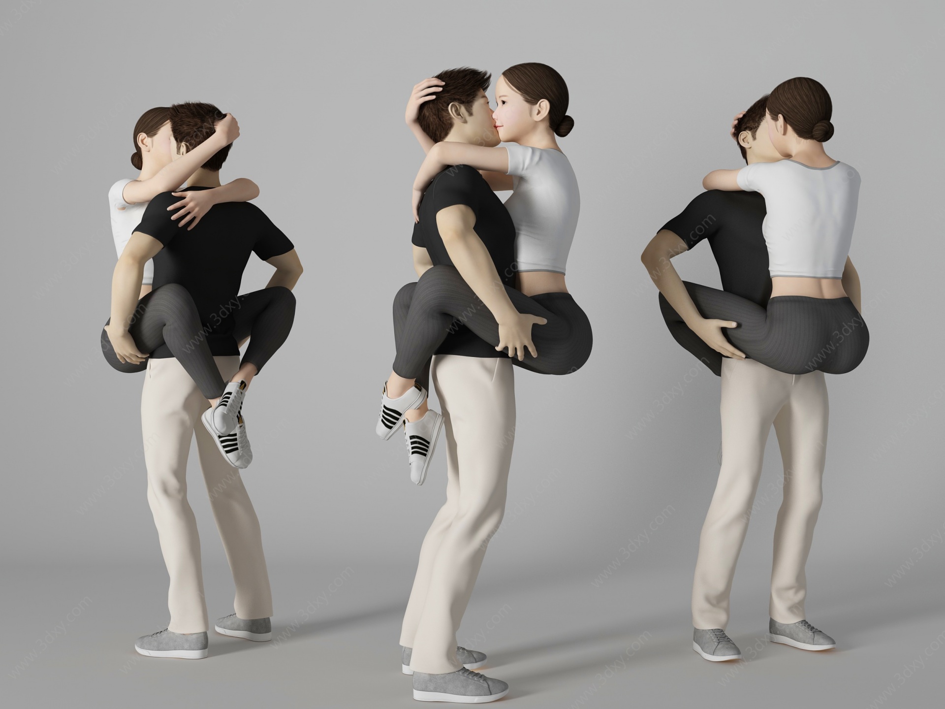 情侣亲密拥抱接吻人物3D模型