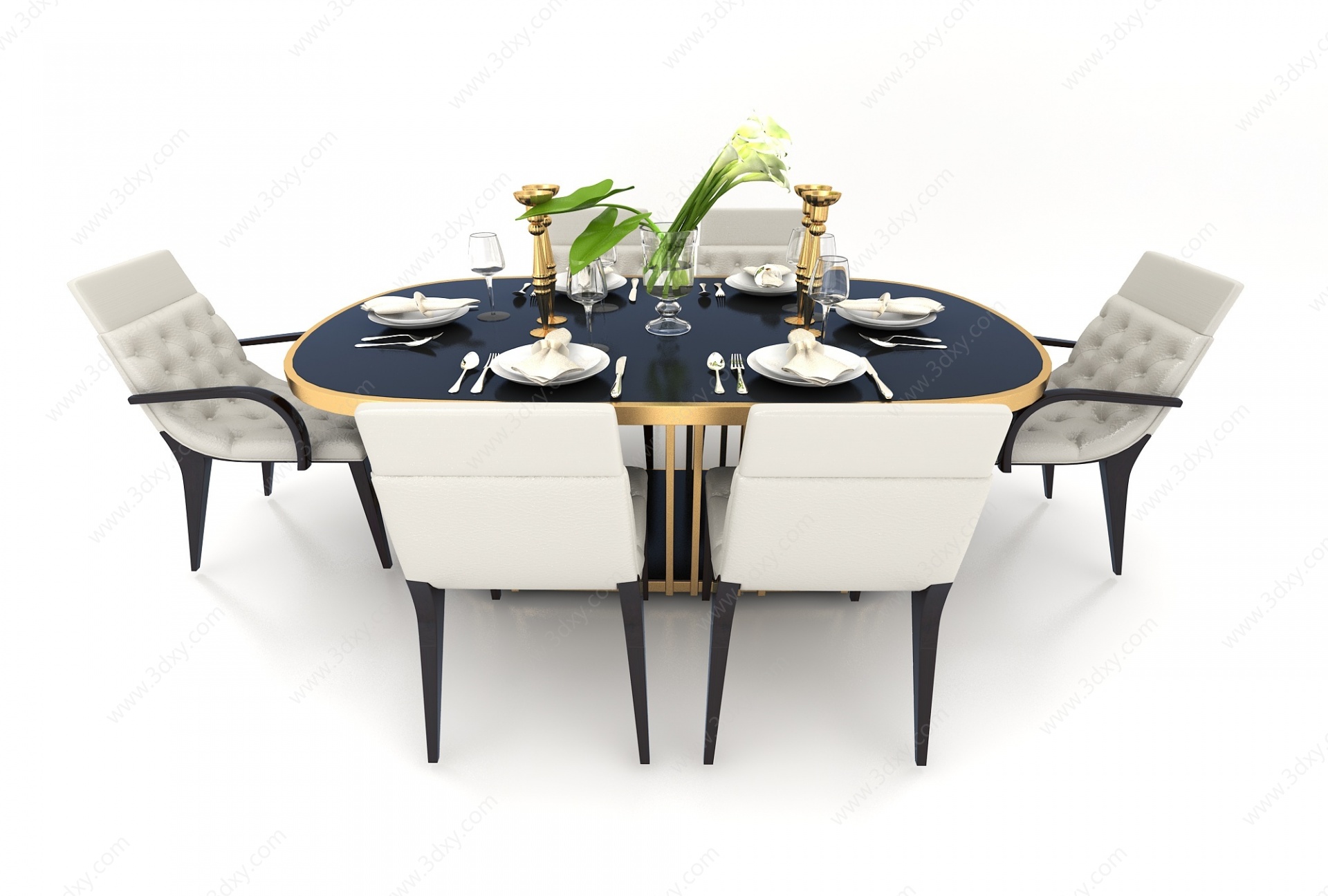 六人餐桌3D模型