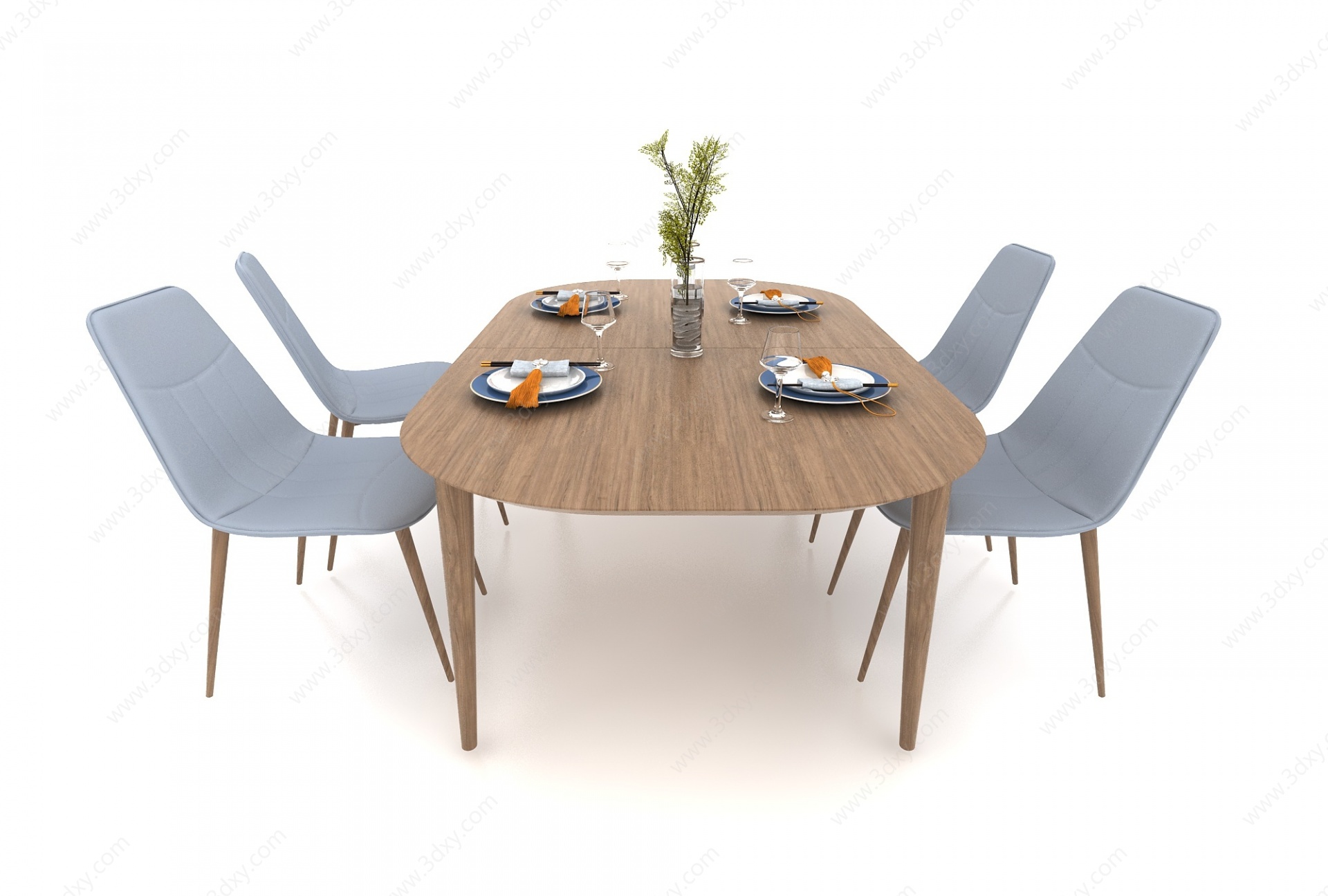 四人实木餐桌3D模型