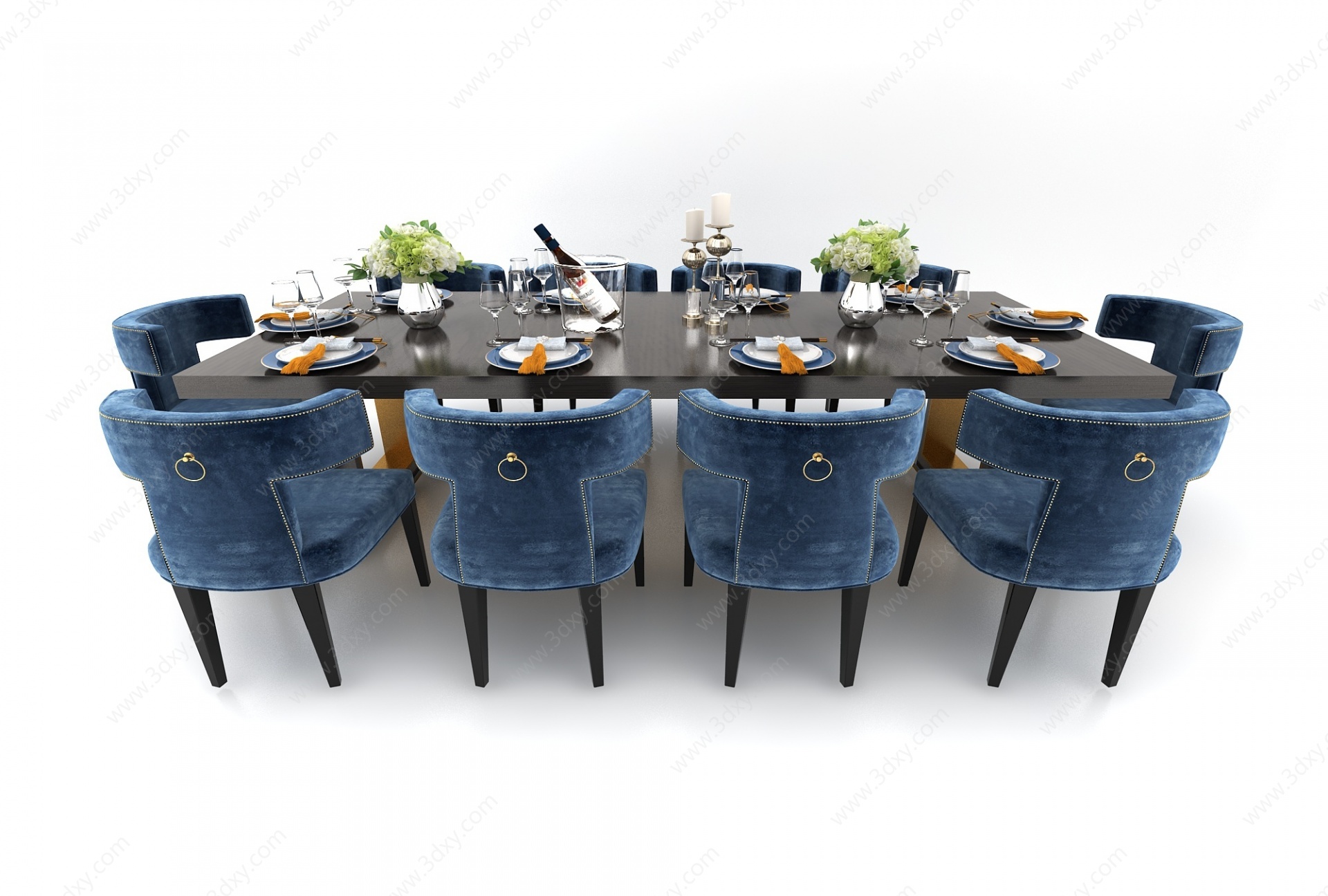 十人长条餐桌3D模型