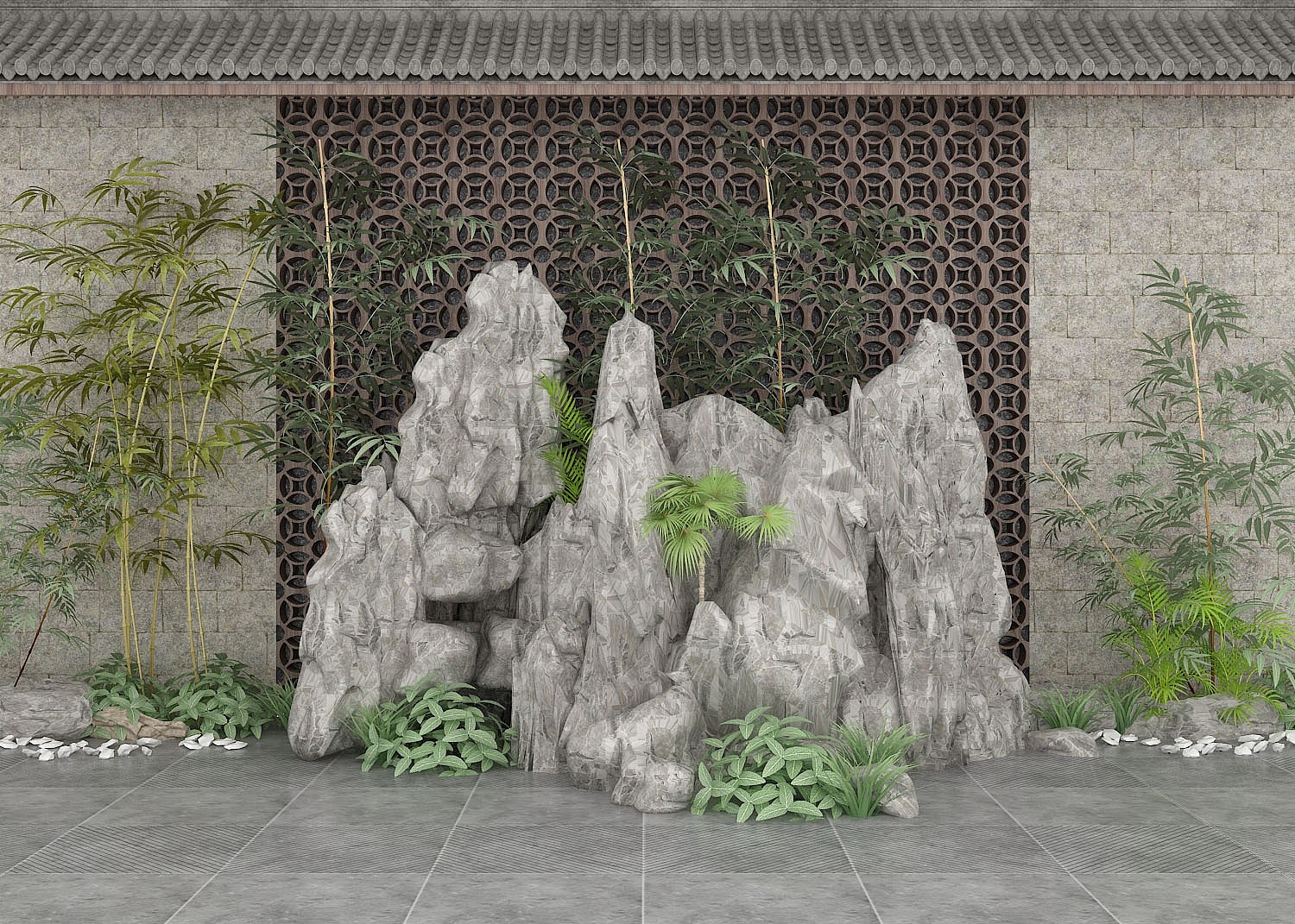 新中式假山柱子3D模型