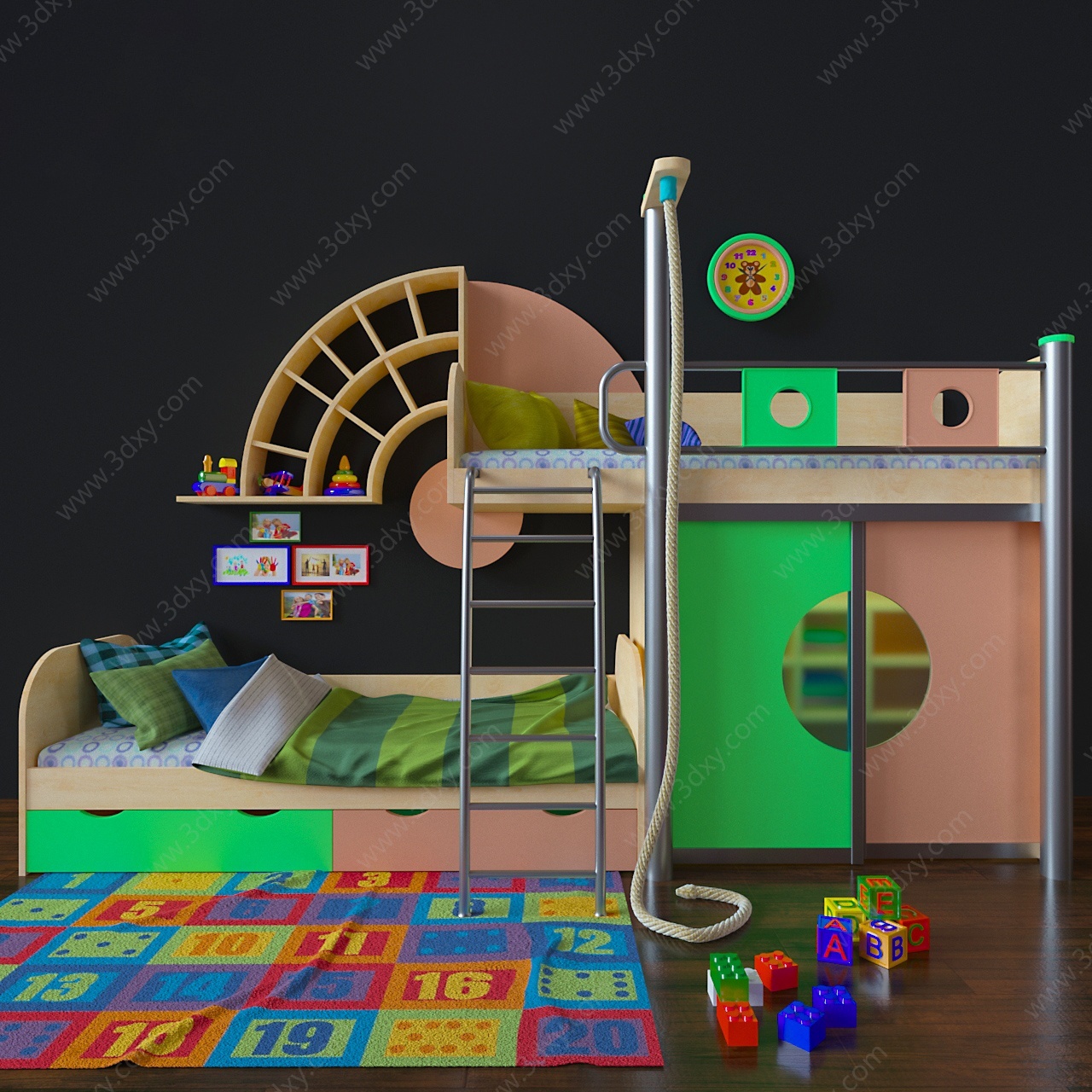 现代儿童床儿童玩具3D模型