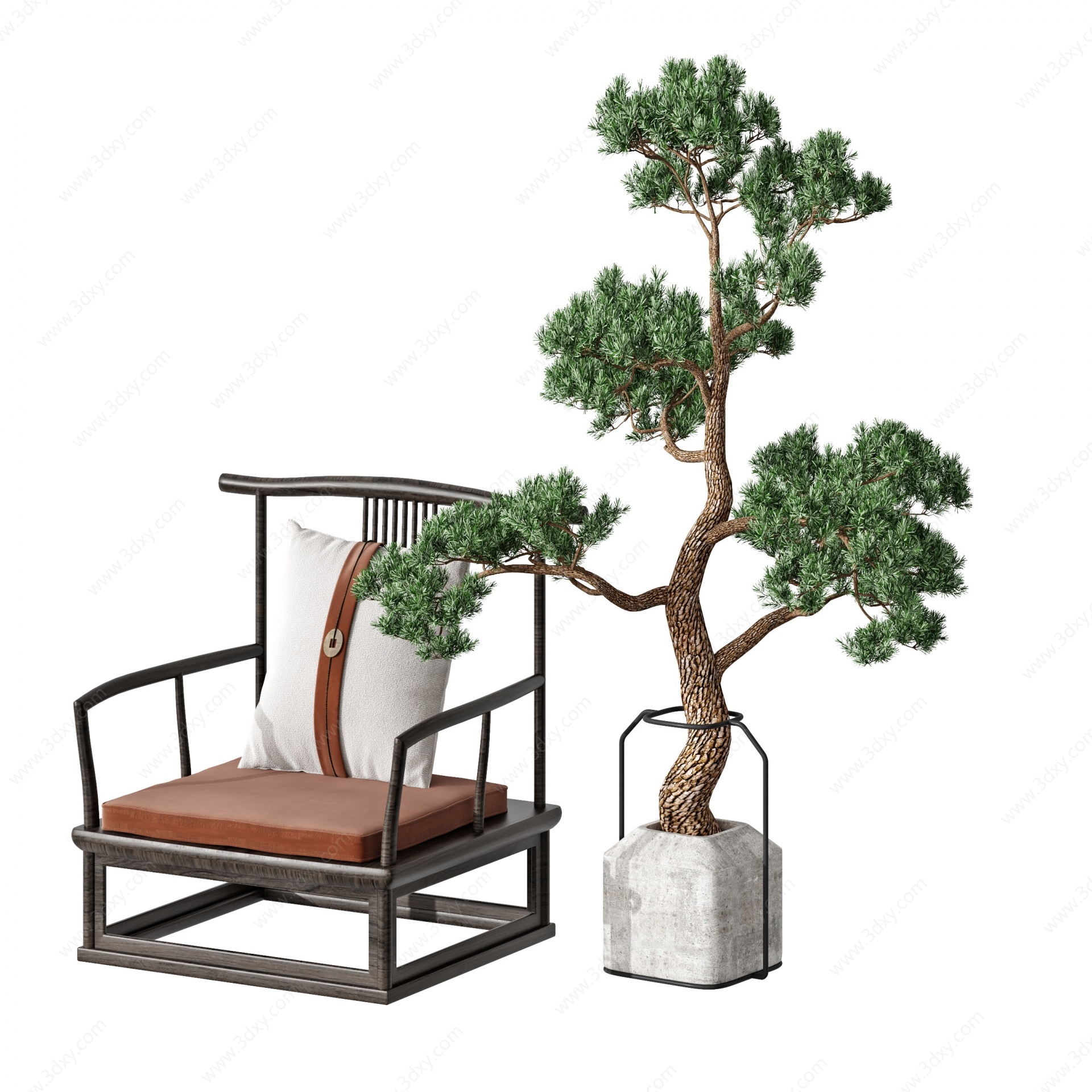 新中式迎客松休闲单椅3D模型