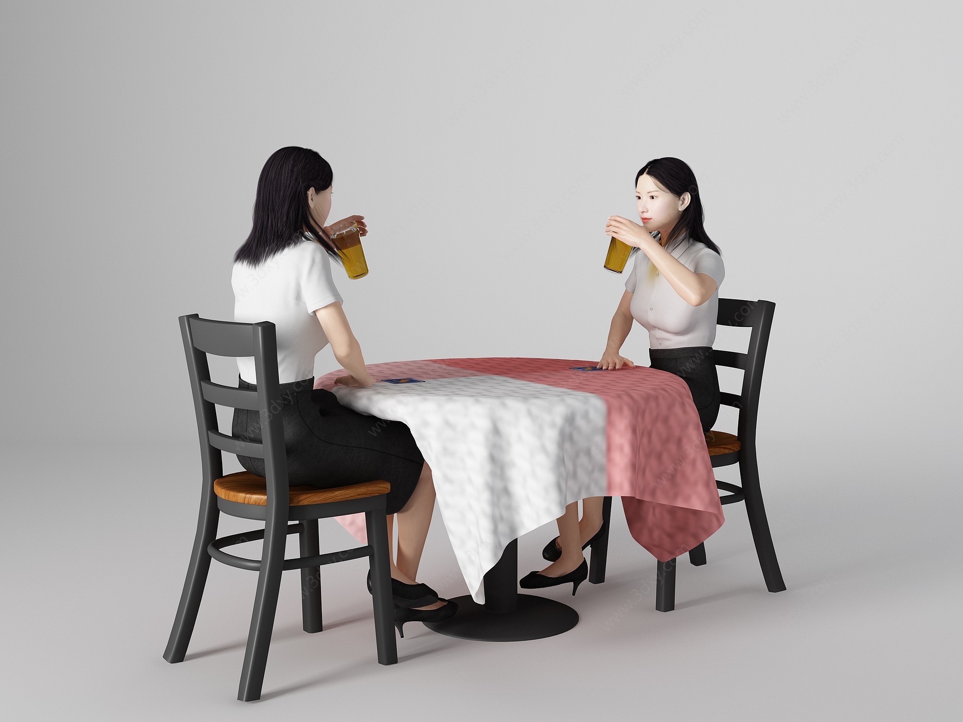 喝酒美女人物3D模型
