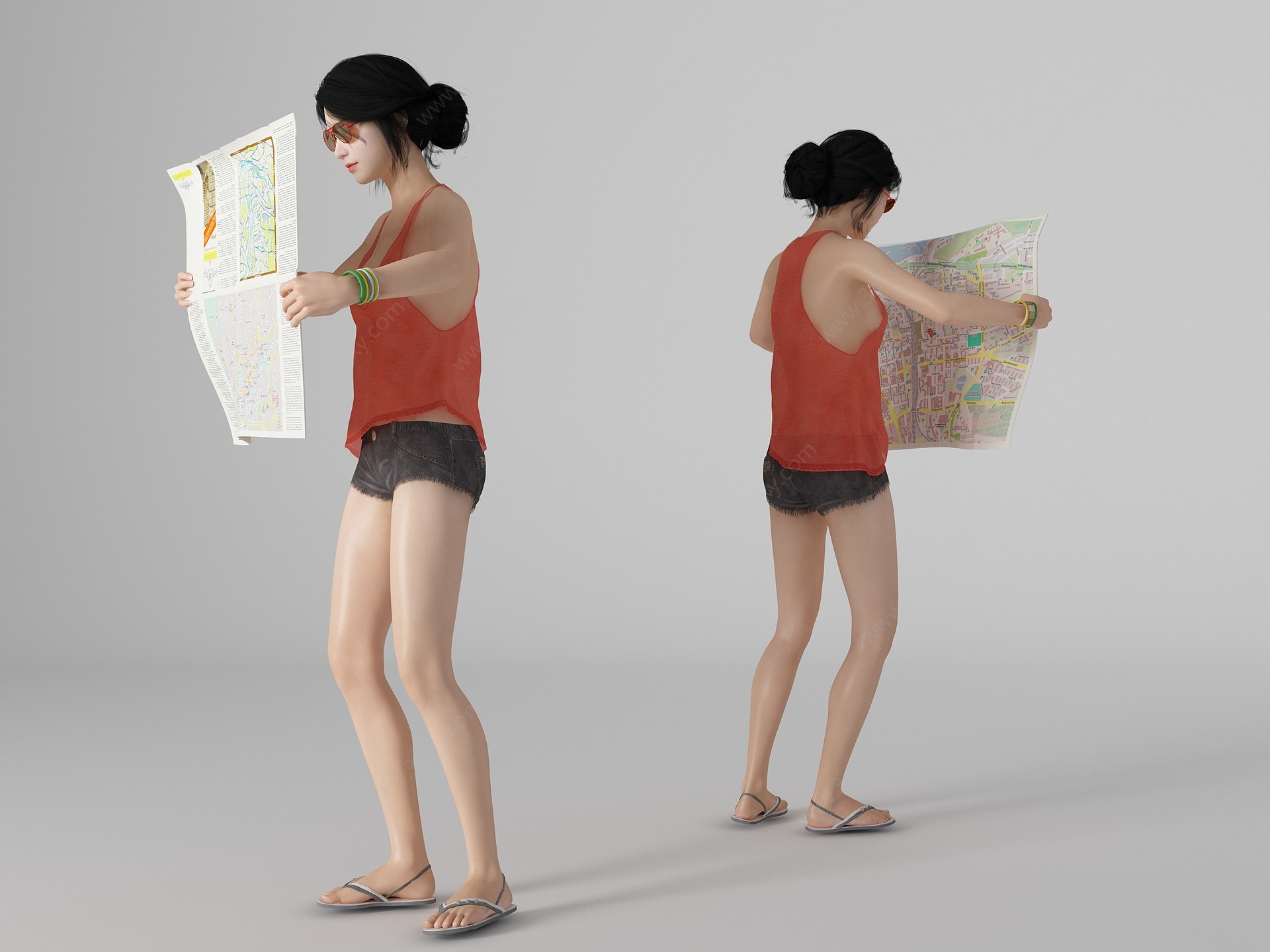 看地图美女人物3D模型
