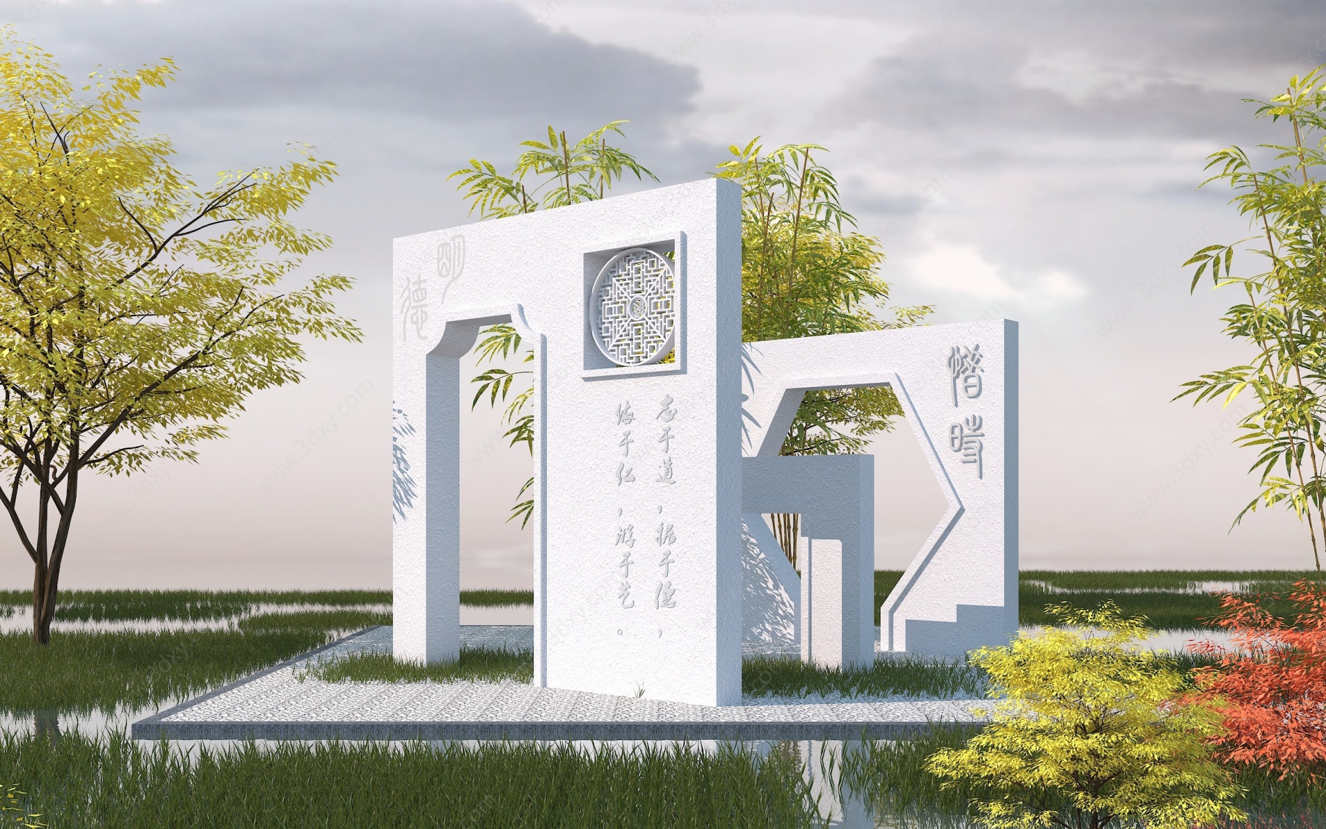 中式园林景观雕塑小品门洞3D模型