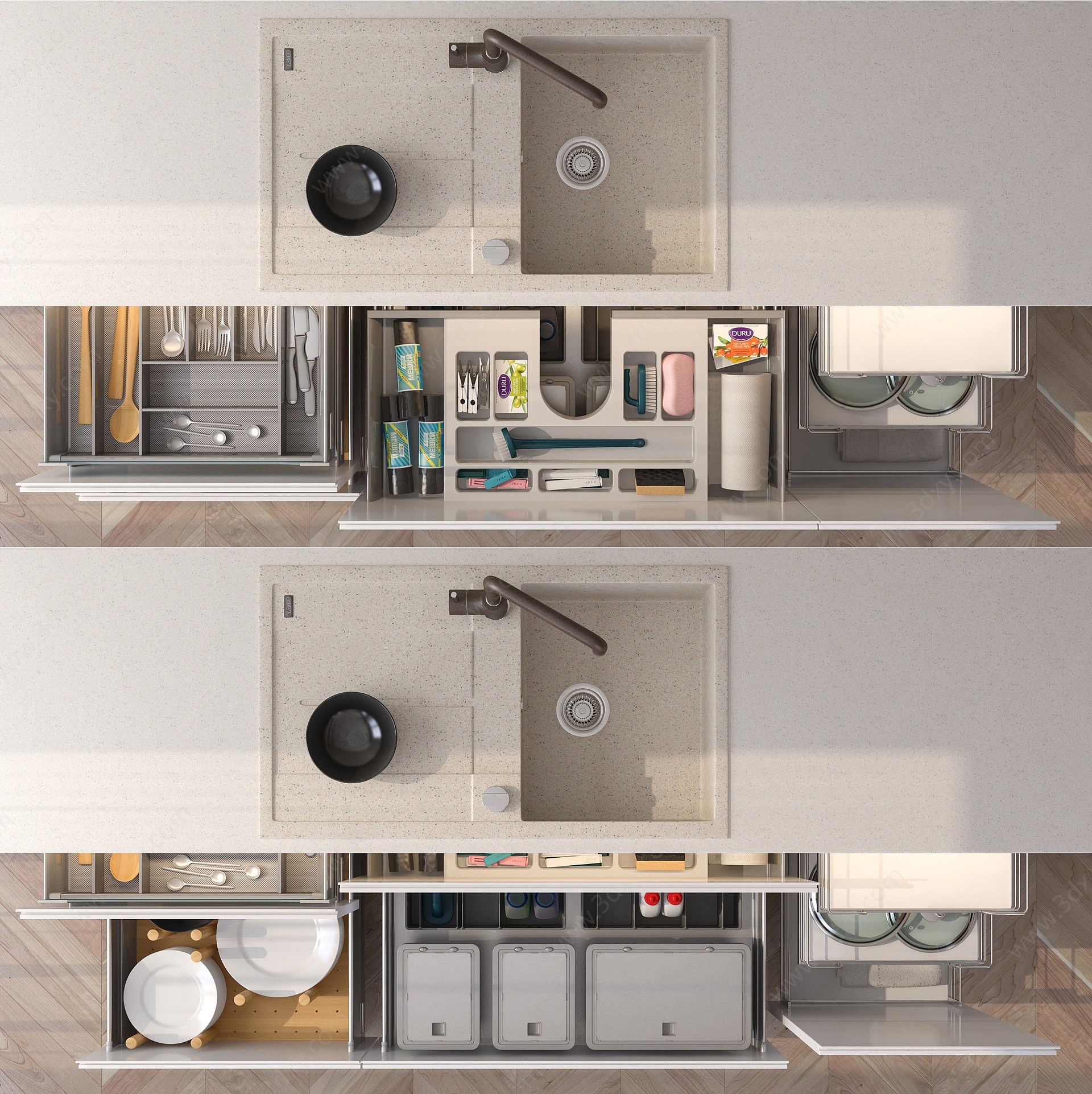 现代厨房橱柜水龙头3D模型