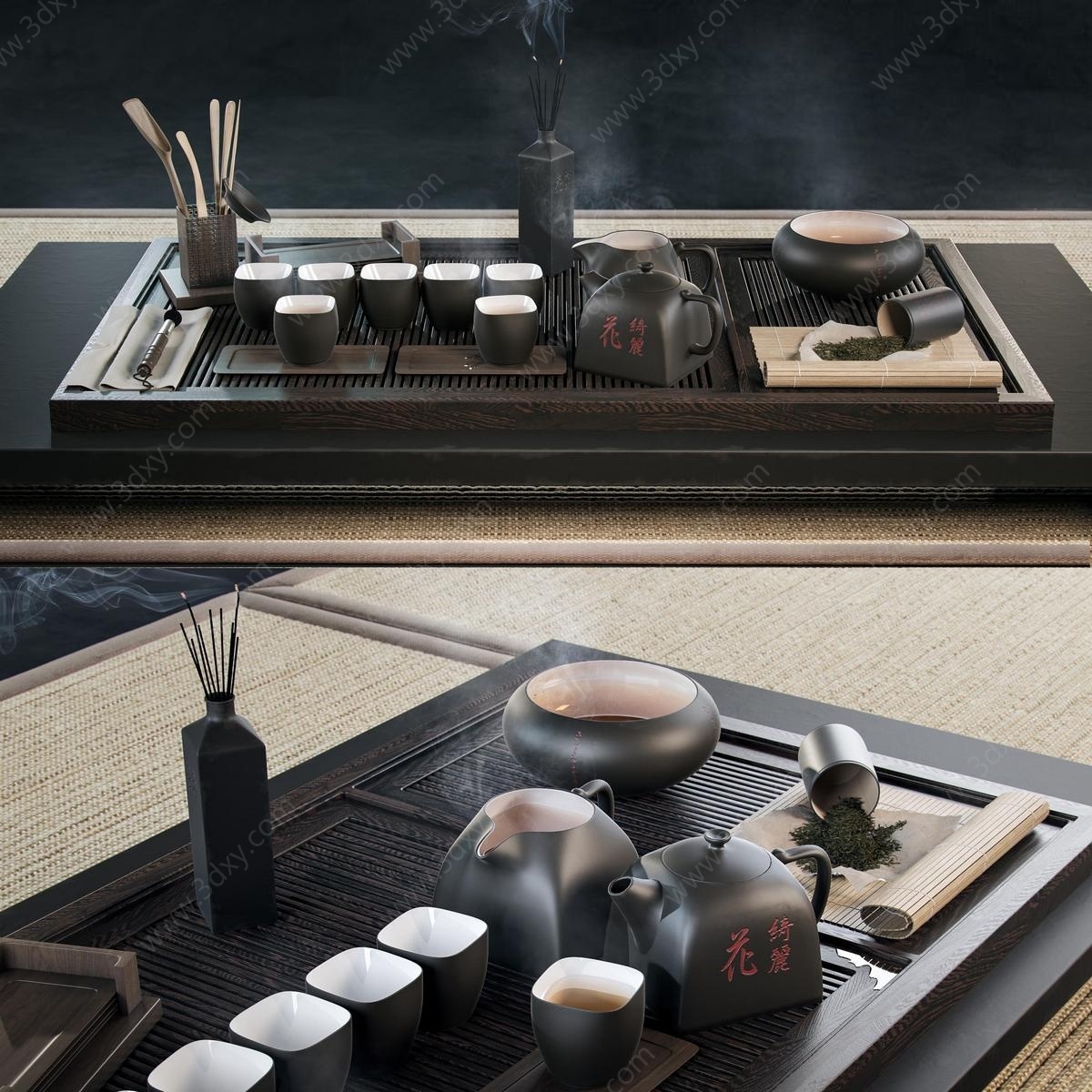 日式茶台茶具3D模型