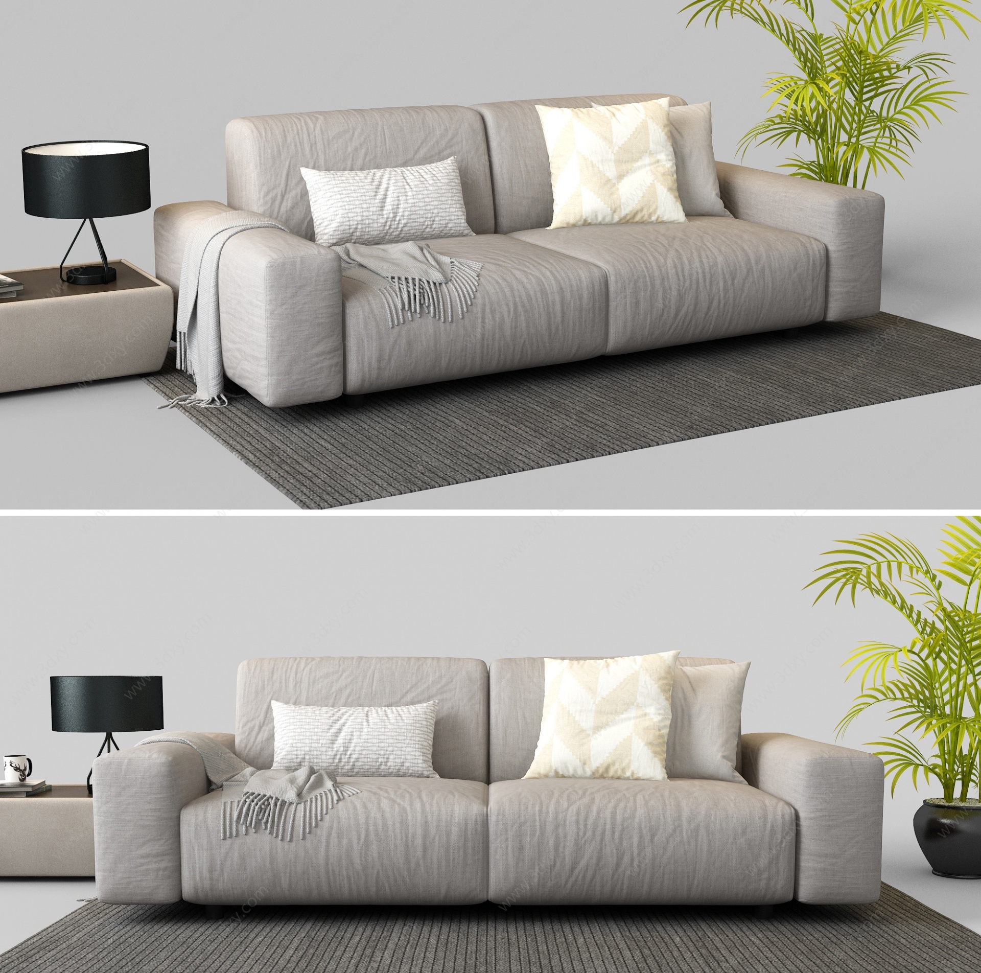 现代双人布艺沙发3D模型