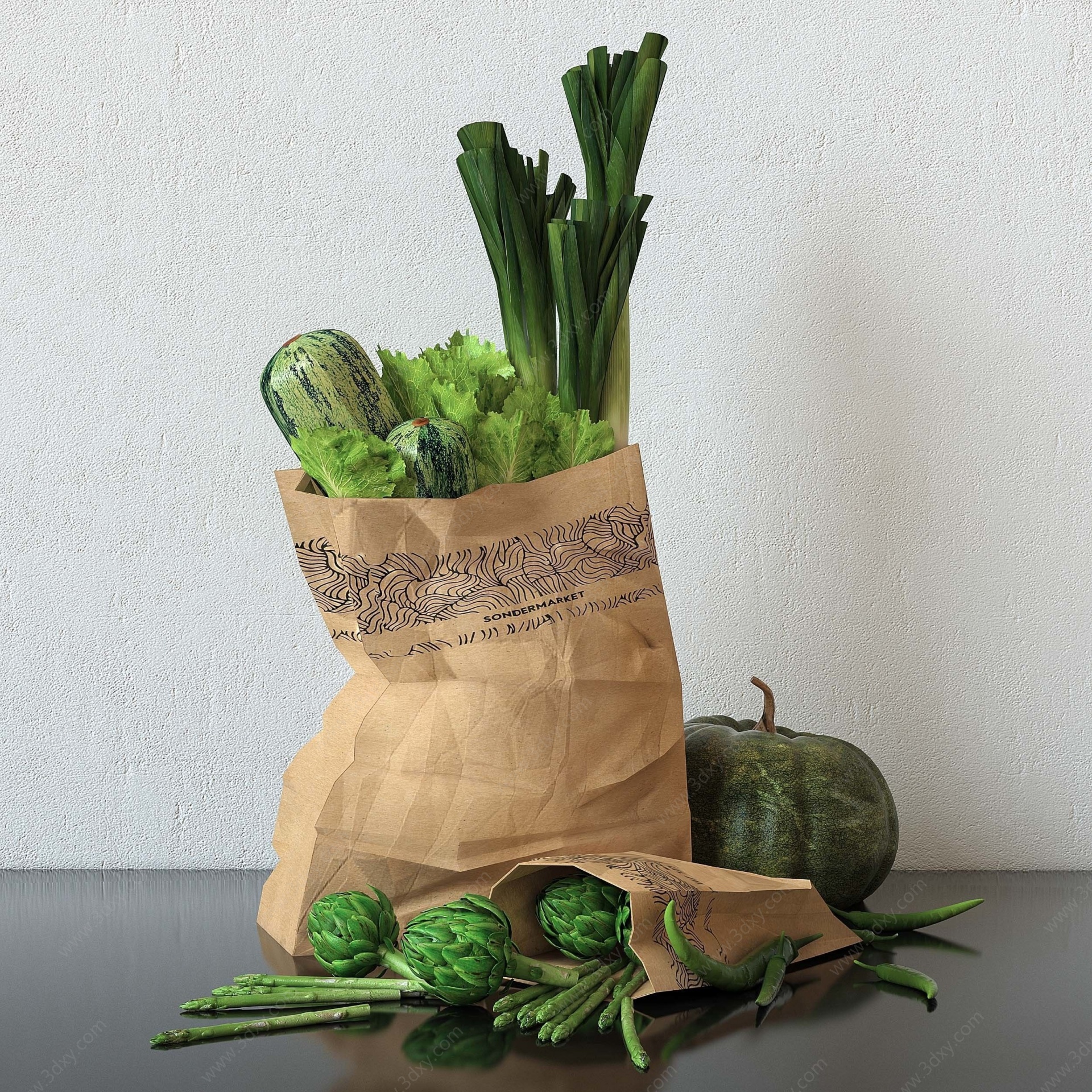 现代蔬菜纸袋3D模型
