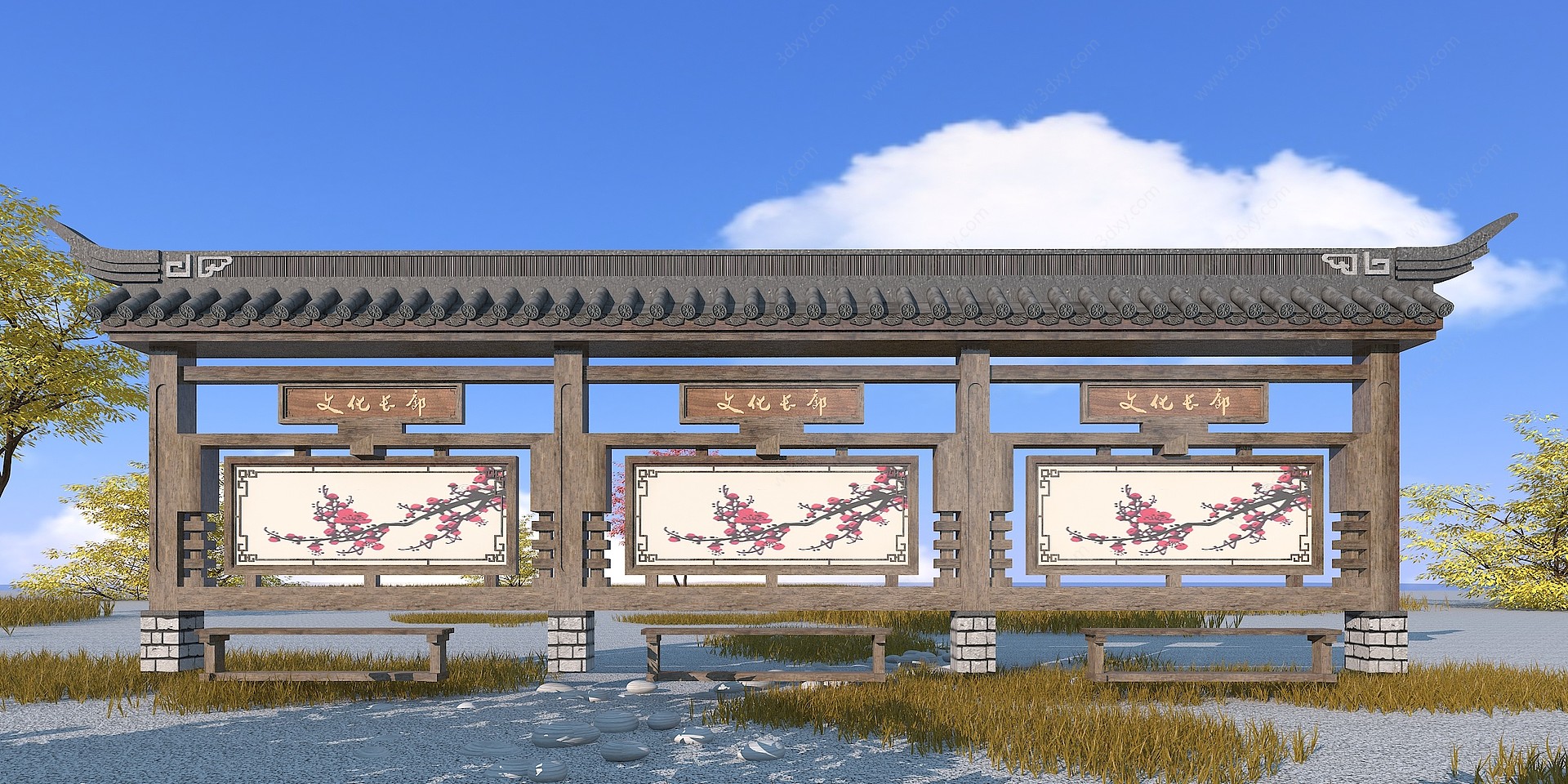 中式文化长廊3D模型