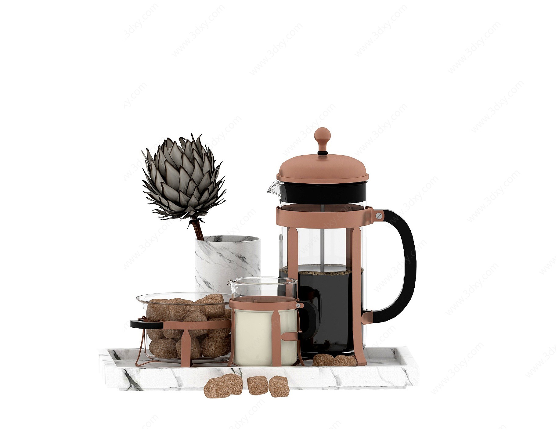 现代咖啡壶干植牛奶3D模型