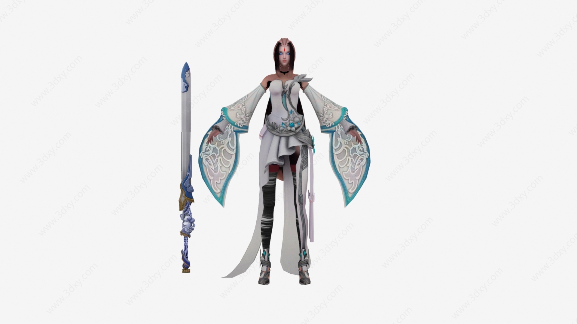 现代游戏宝剑美女3D模型