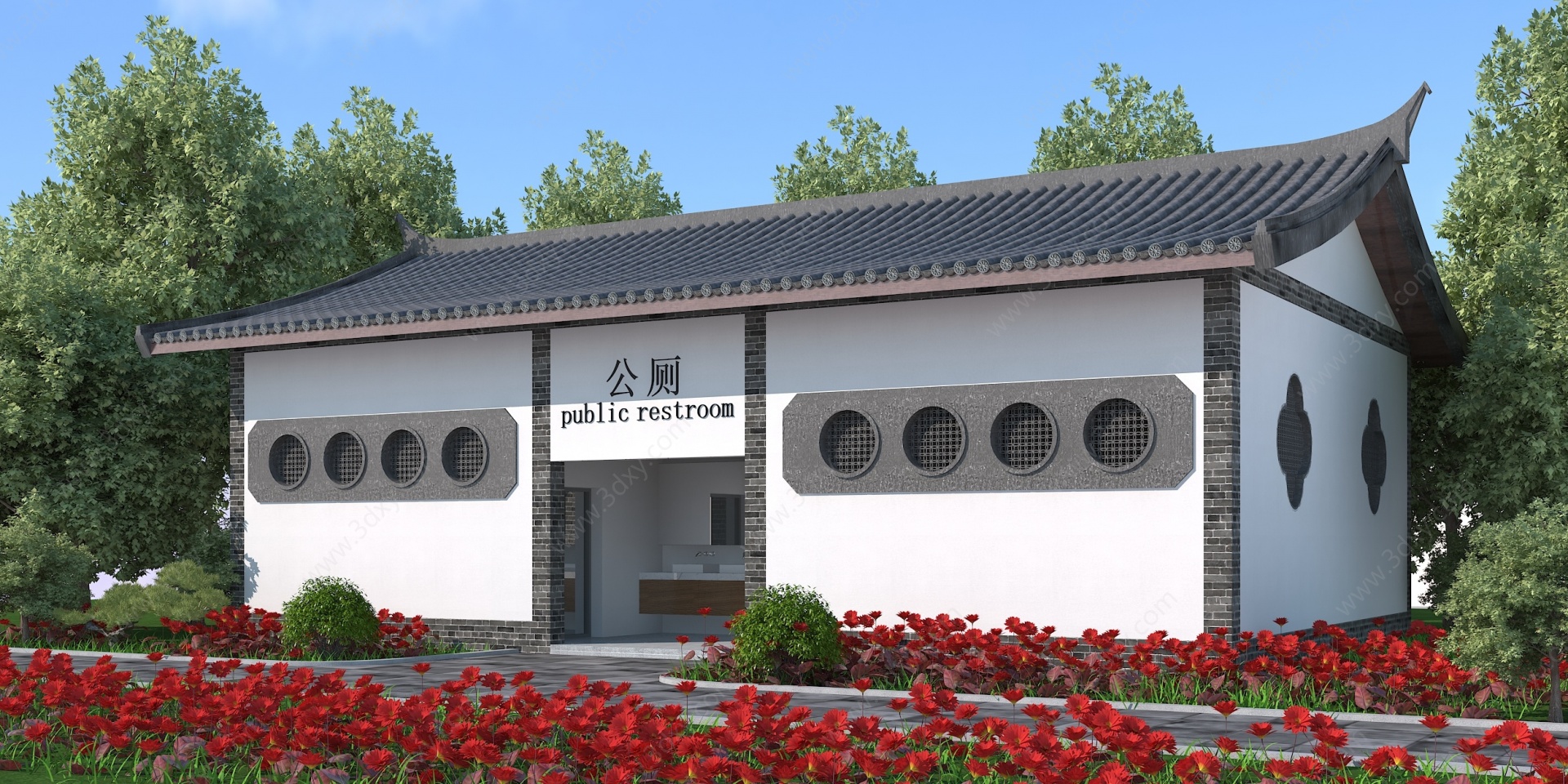 中式公厕建筑3D模型
