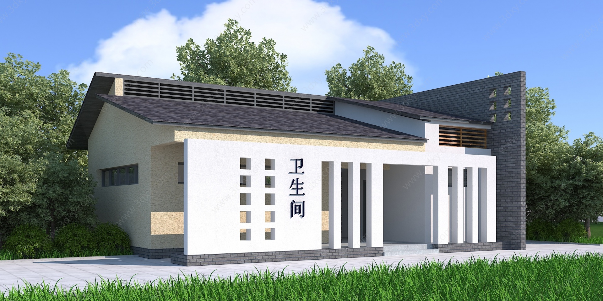 新中式公厕建筑3D模型