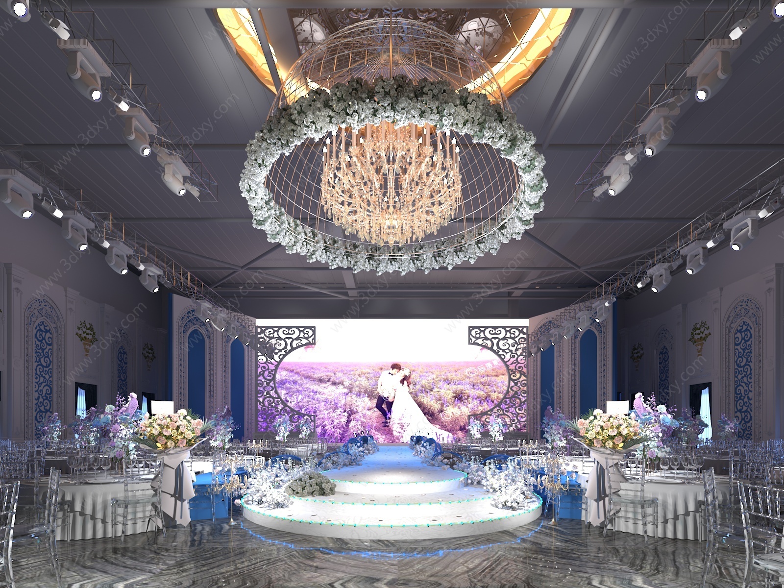 现代轻奢婚礼宴会厅3D模型
