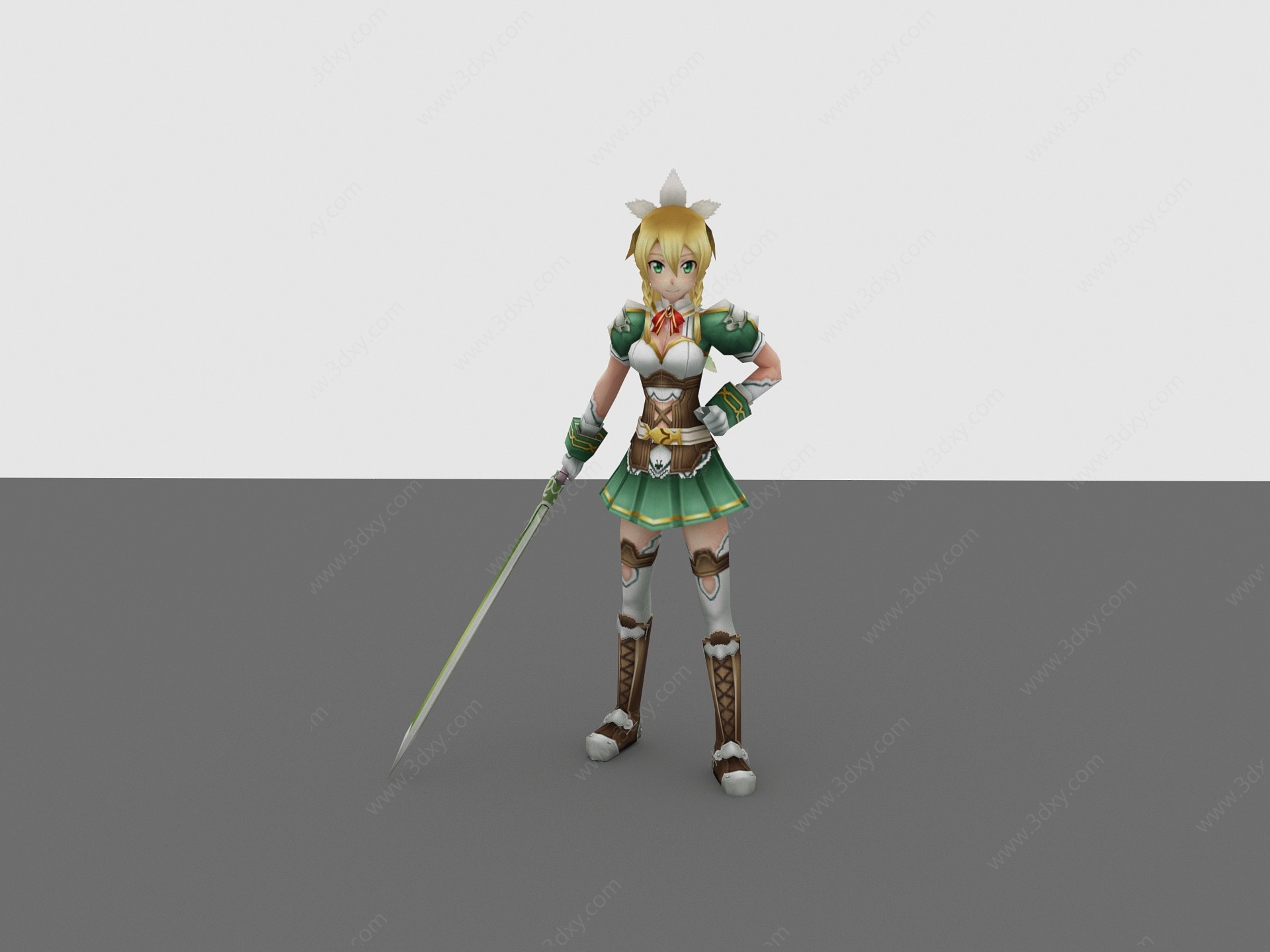 现代游戏角色宝剑美女3D模型