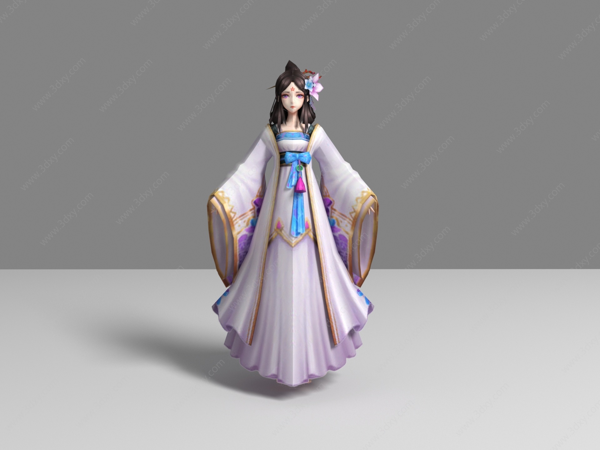 现代游戏角色白裙美女3D模型