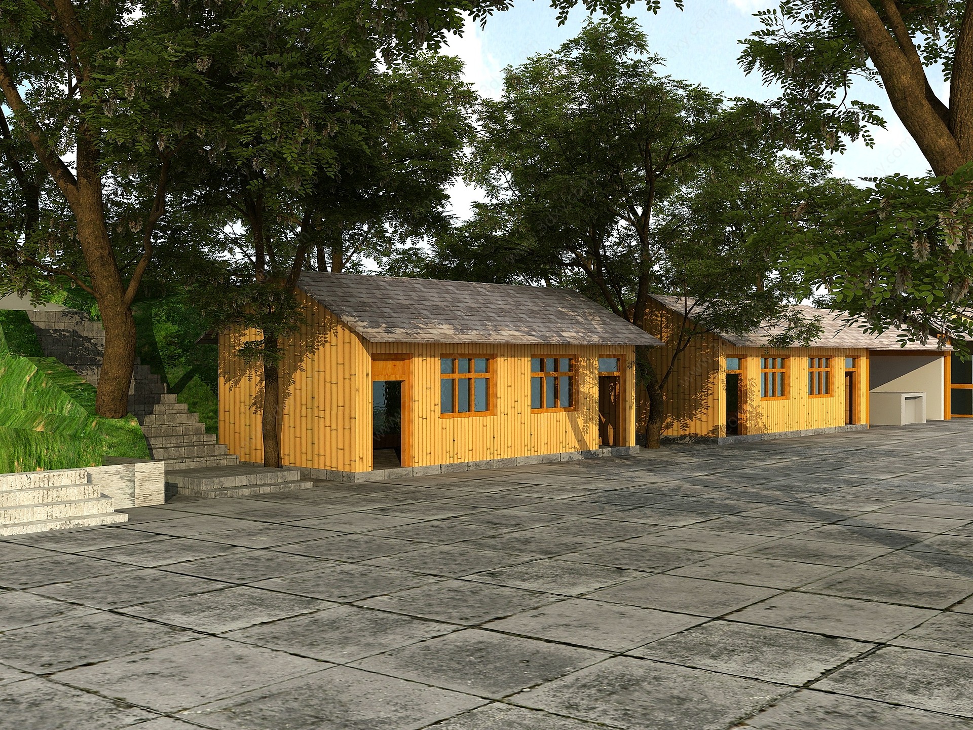 现代中式竹房子3D模型
