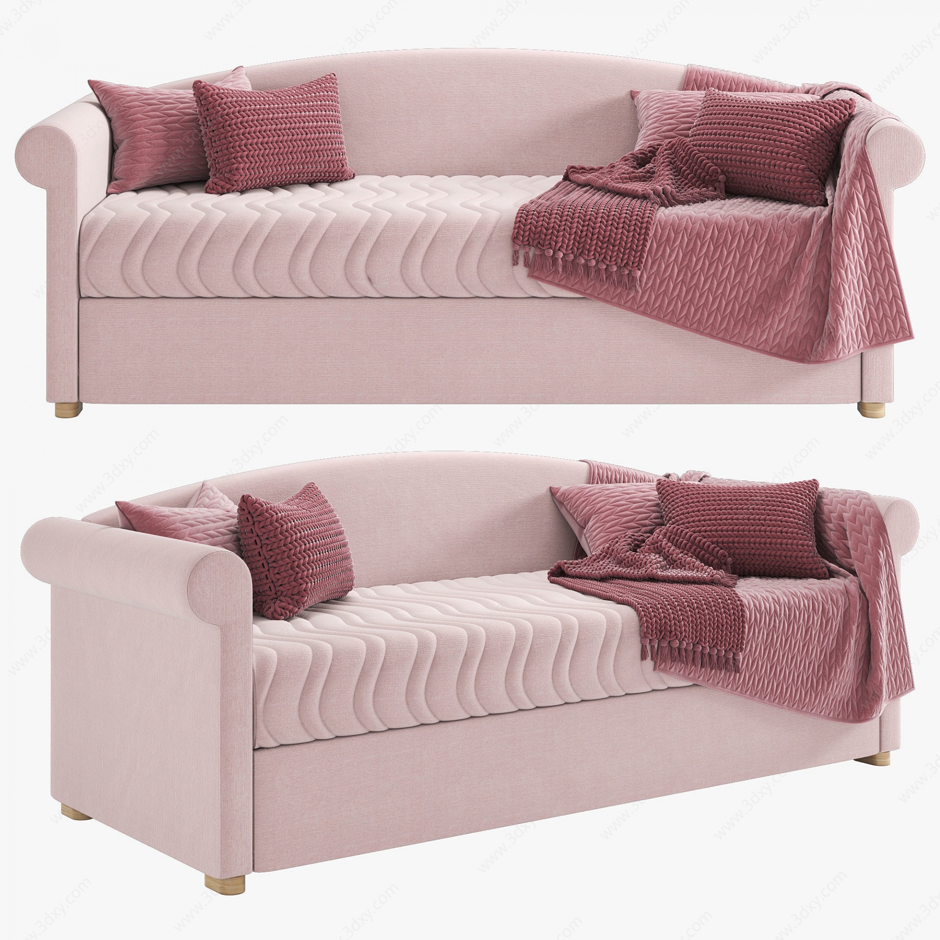 北欧粉色双人沙发3D模型