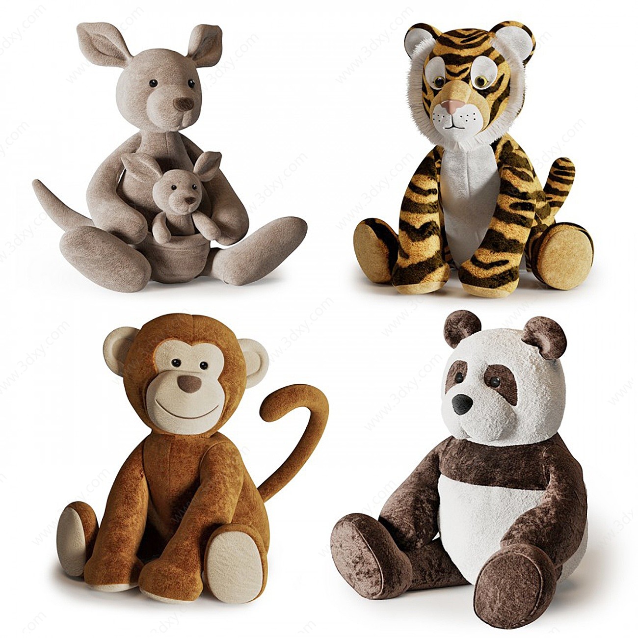 动物熊猫袋鼠猴子老虎玩具3D模型