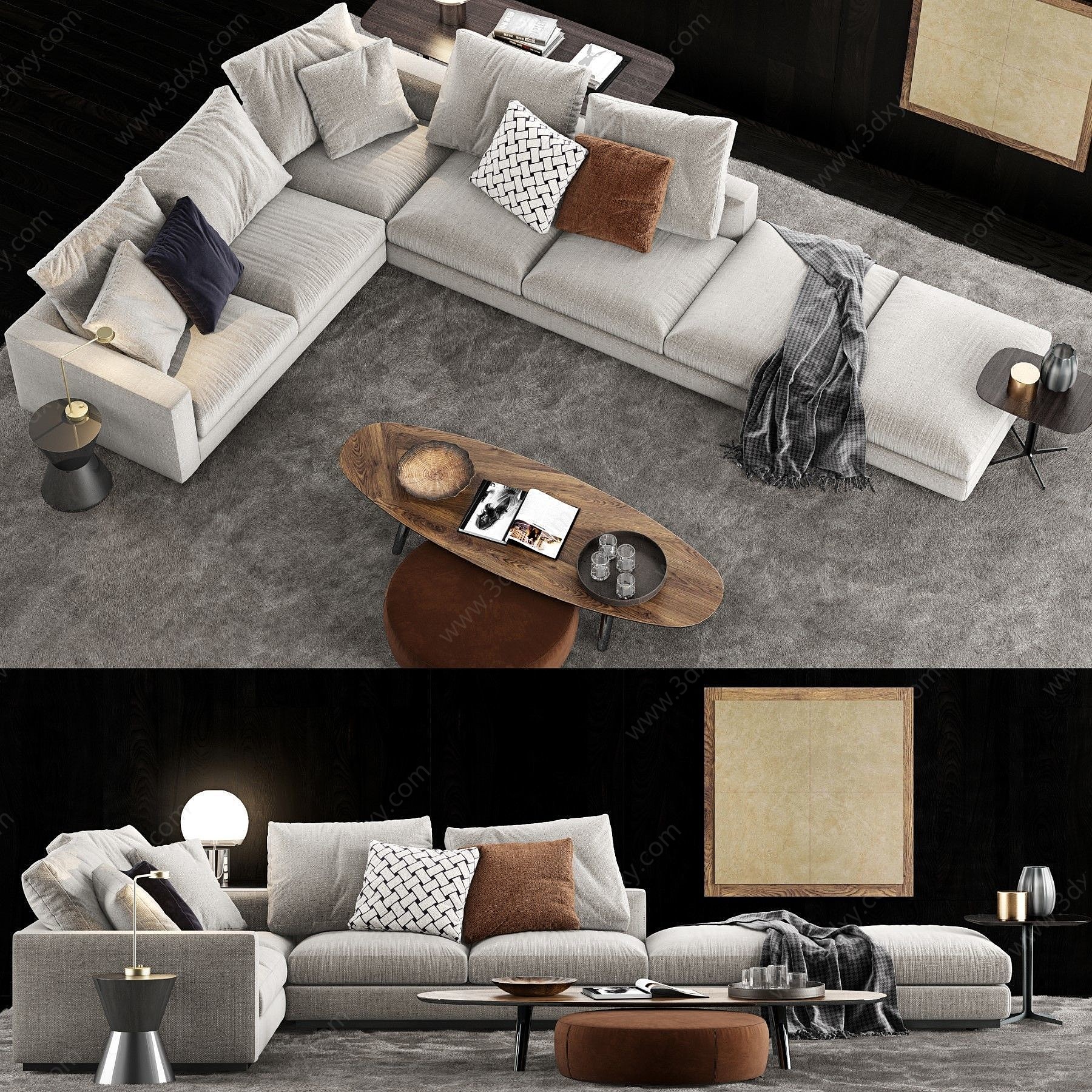 意大利现代沙发茶几组合3D模型