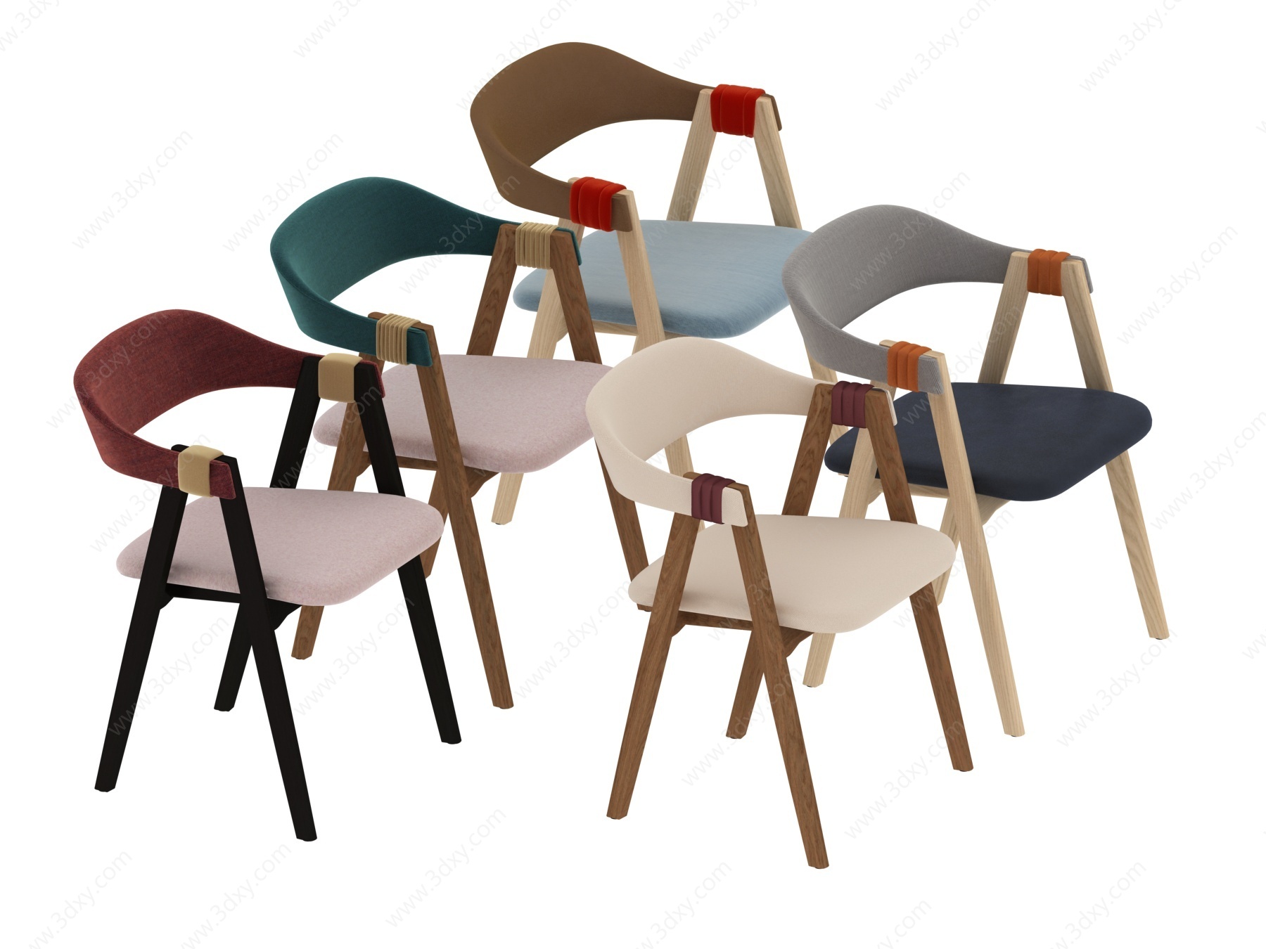 北欧木质餐椅组3D模型
