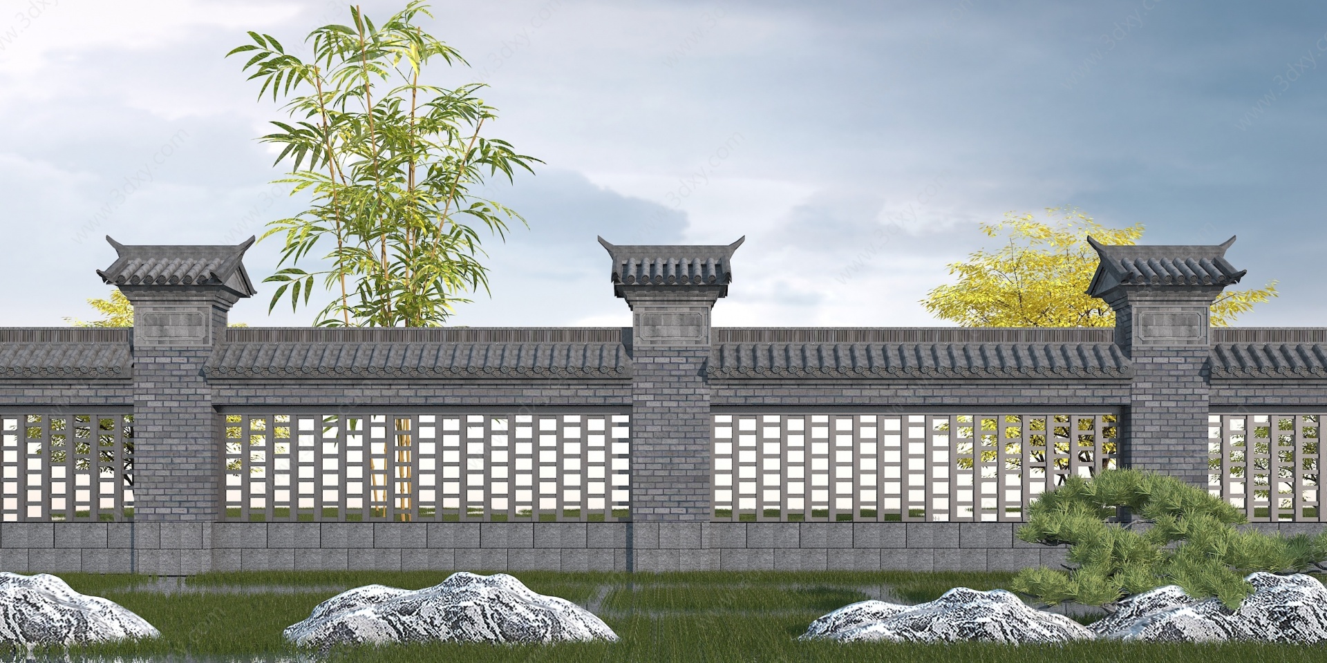 中式围墙3D模型