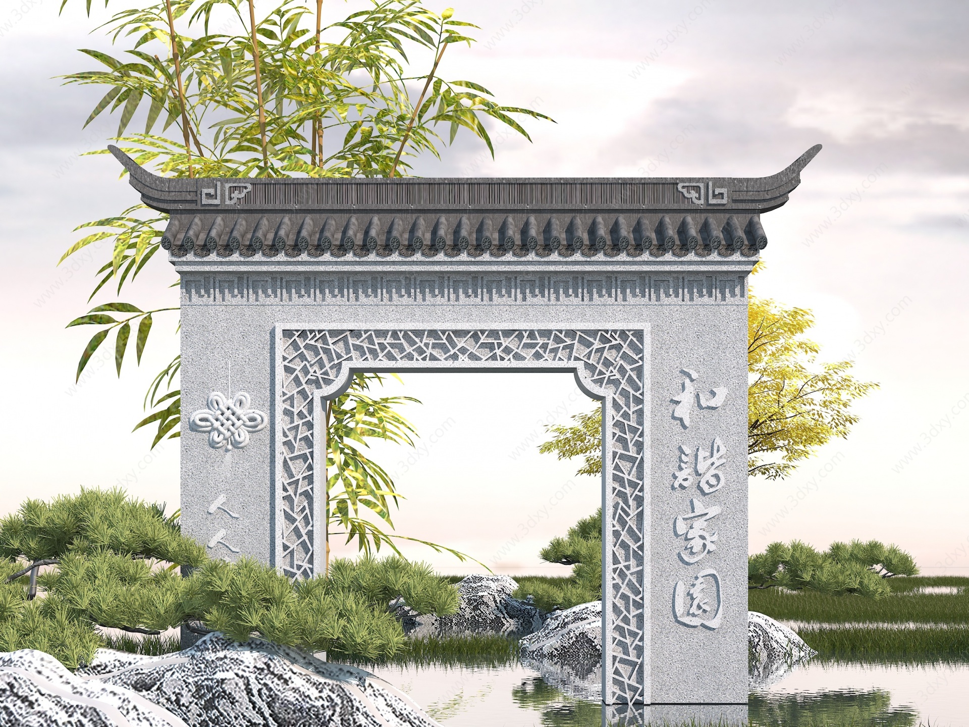 中式园林门洞3D模型