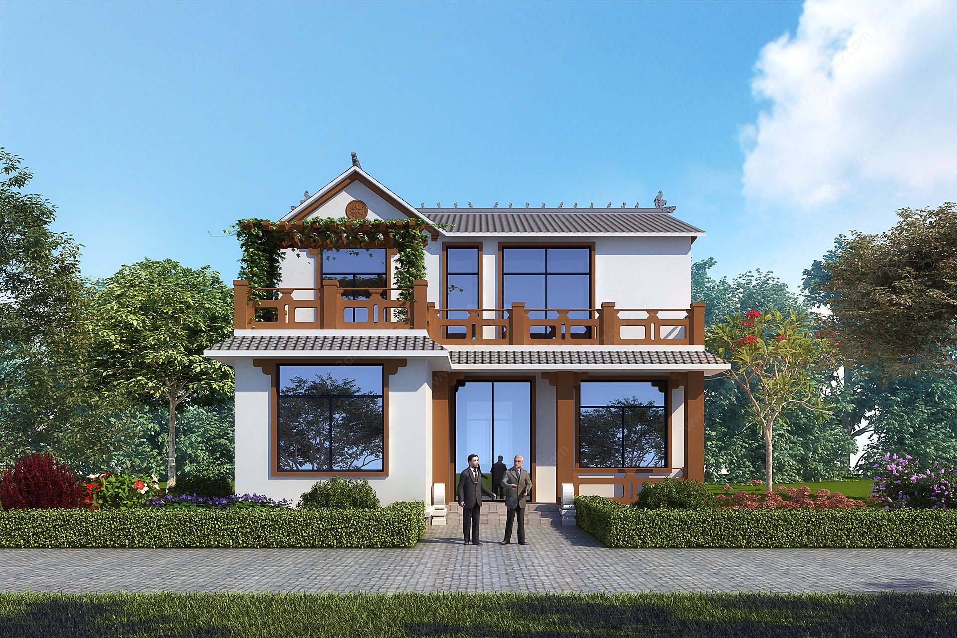 新中式别墅外观3D模型