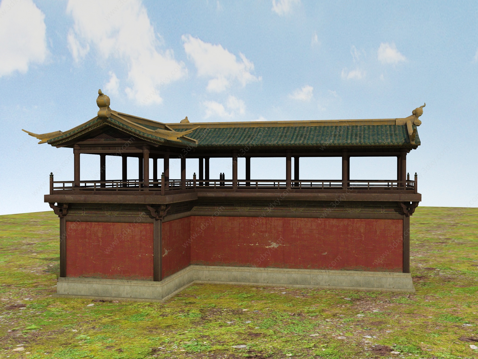 乡村振兴中国文化城楼凉亭3D模型