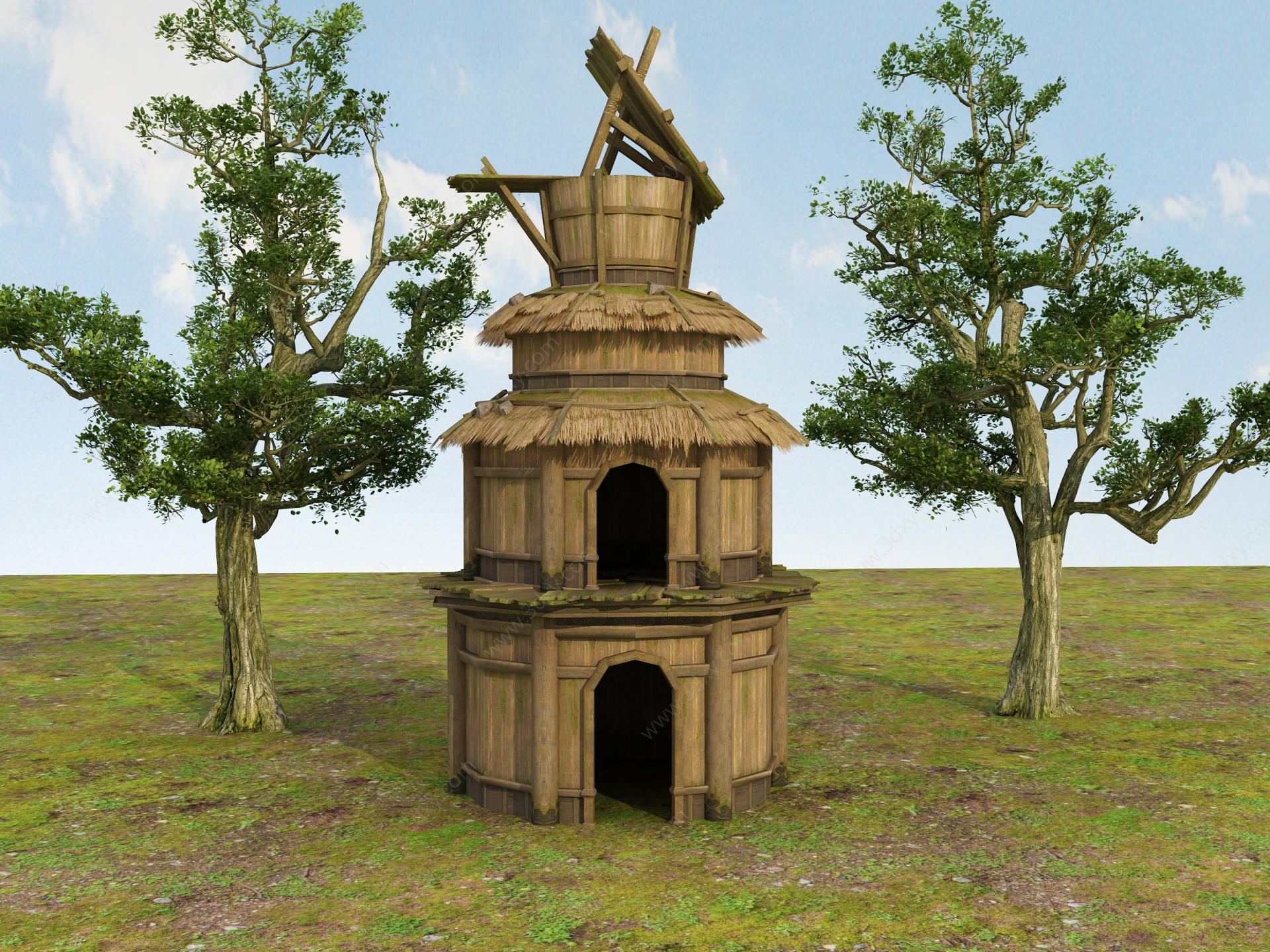 古建木质塔楼3D模型