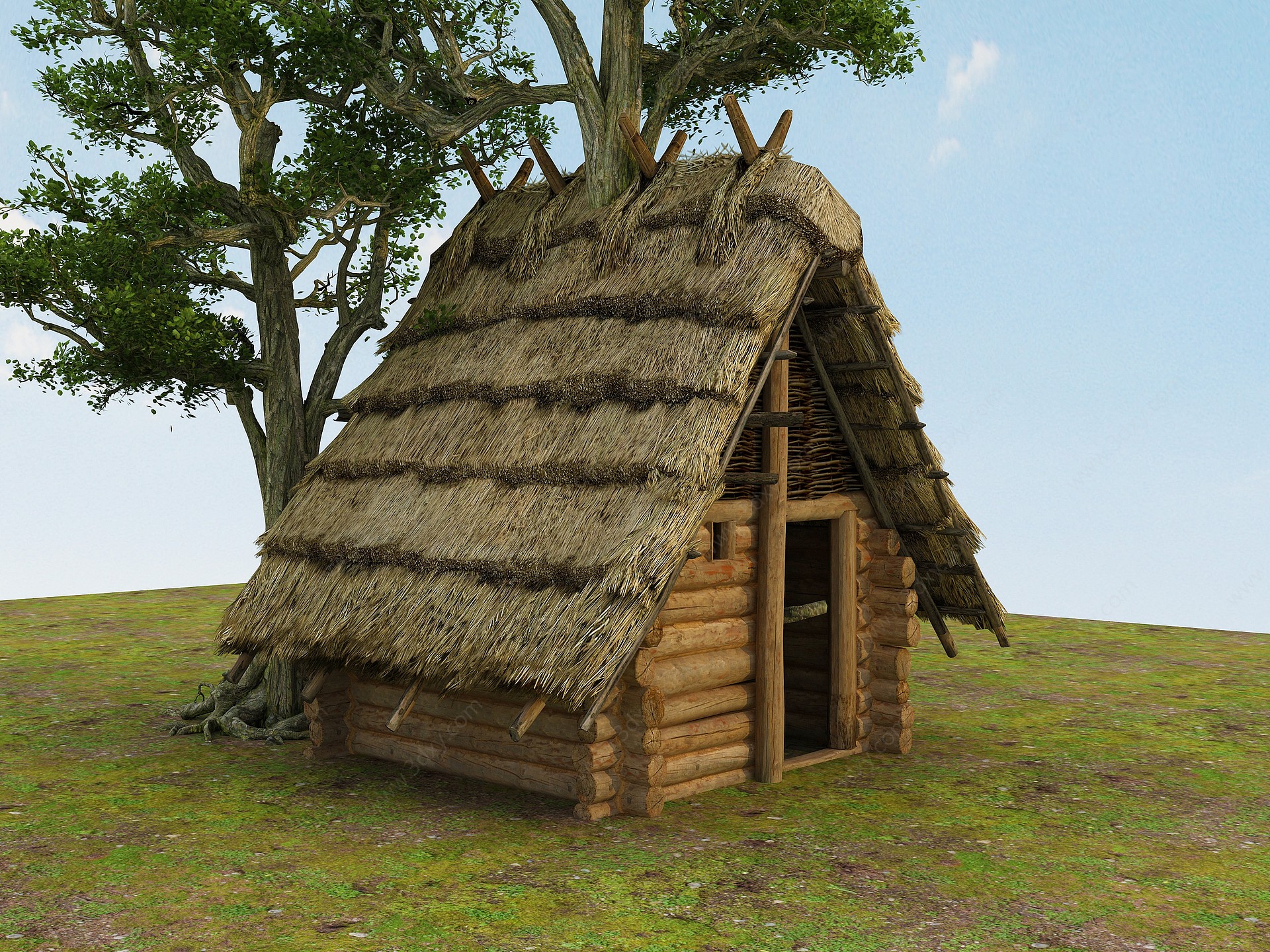 现代木房子3D模型