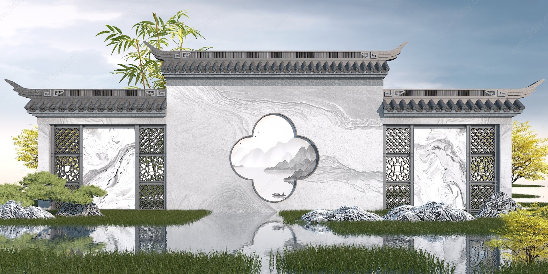 新中式景墙3D模型