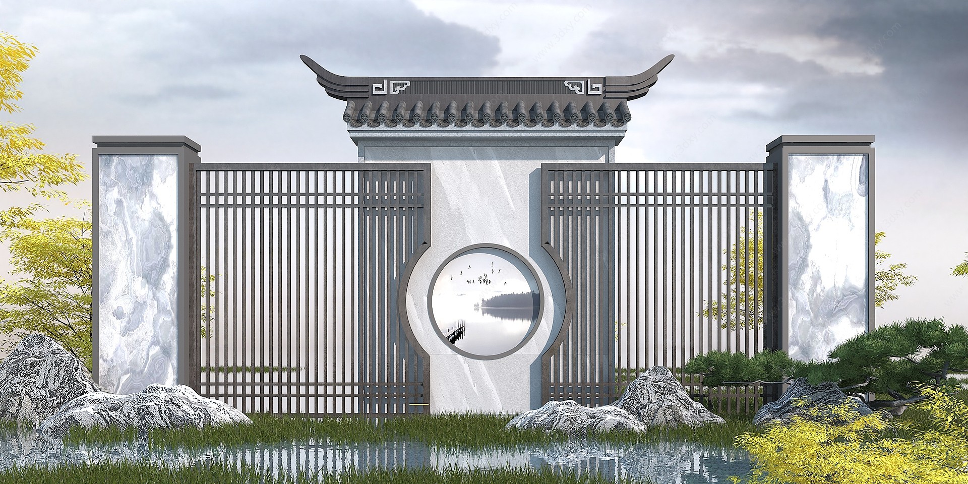 新中式景墙3D模型