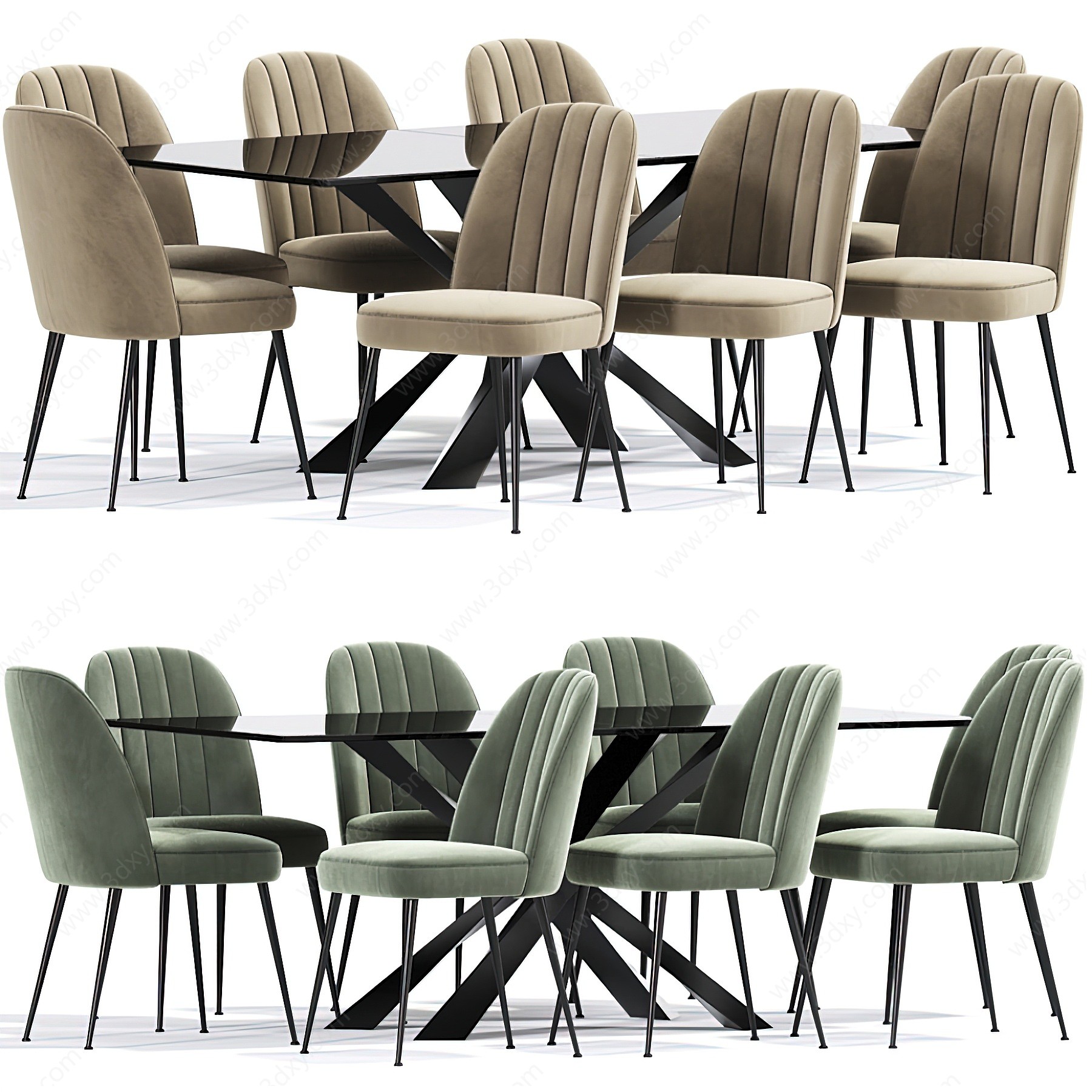 现代条形餐桌椅3D模型