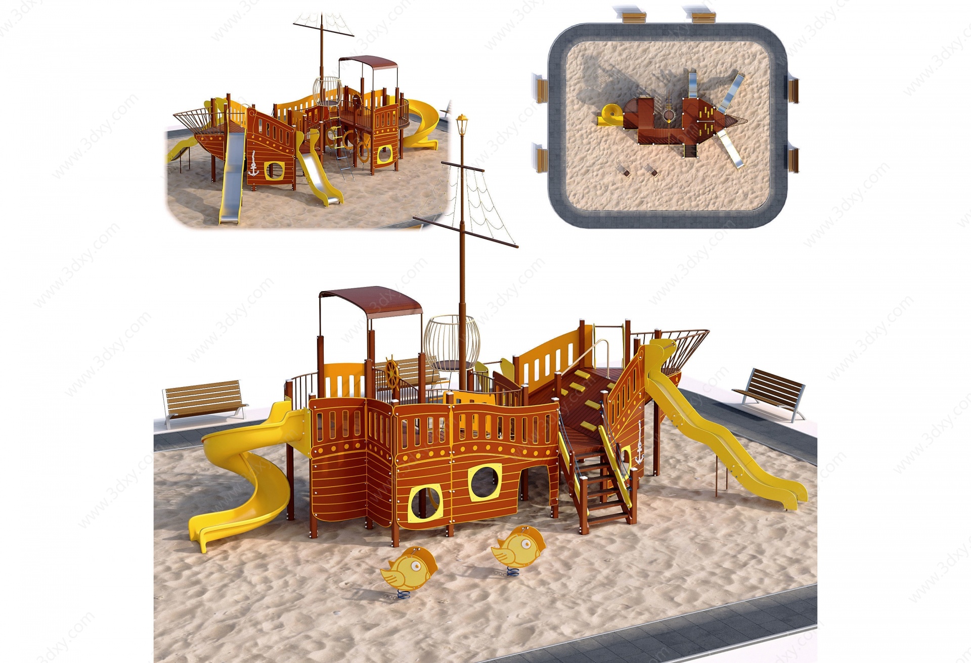 现代儿童滑梯沙池3D模型