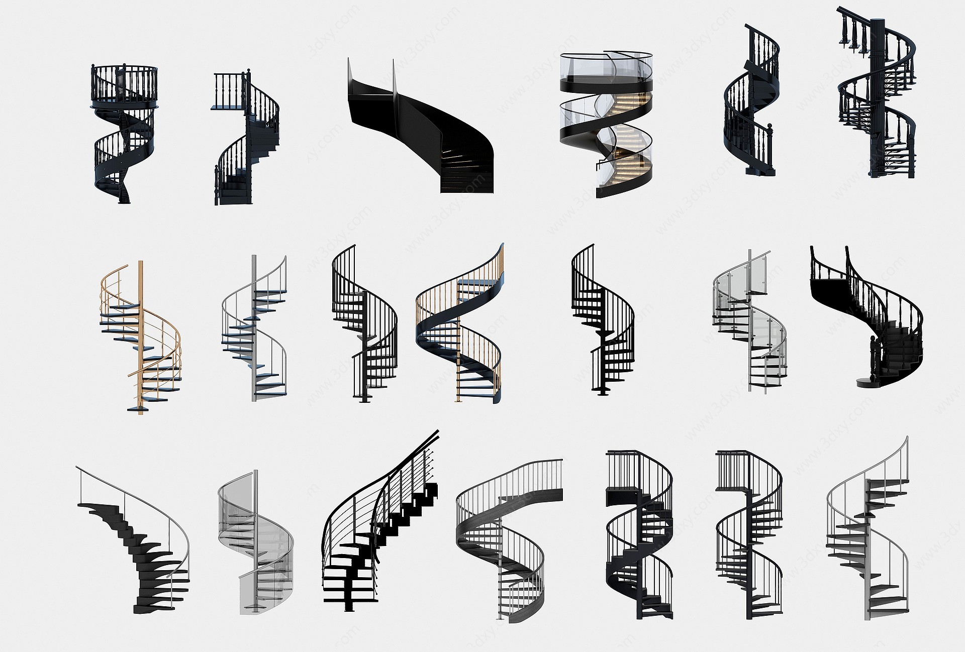 现代旋转楼梯组合3D模型