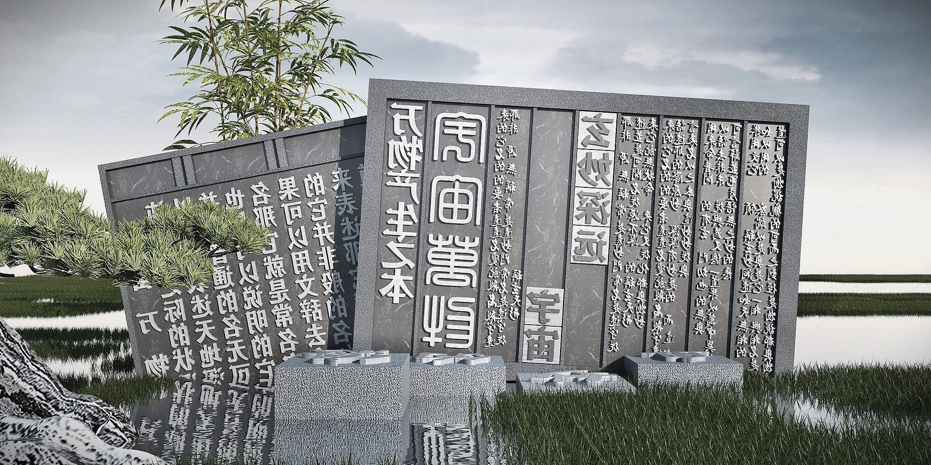 中式浮雕墙3D模型