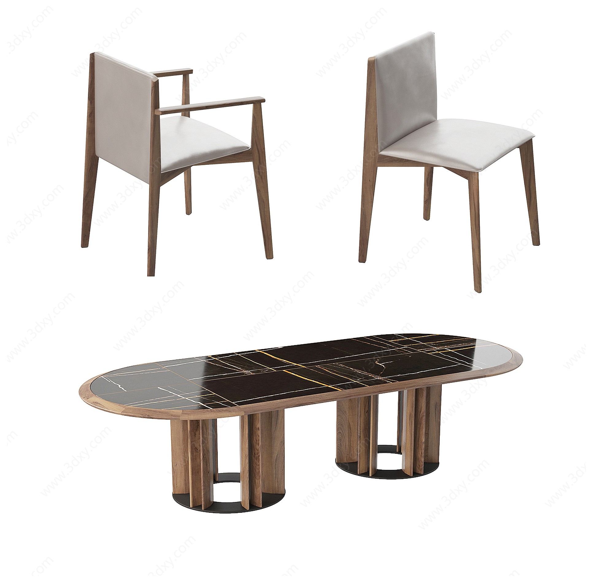 现代单椅桌几组合3D模型